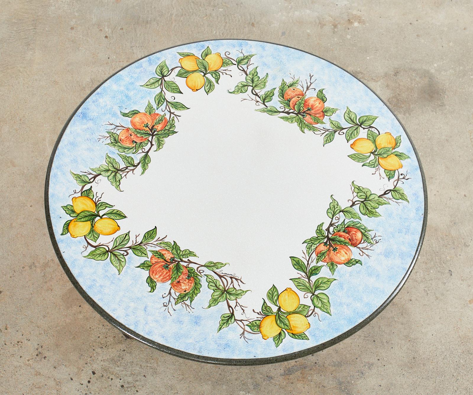 Italian Amalfi Style Glazed Stone and Iron Painted Garden Table In Good Condition For Sale In Rio Vista, CA