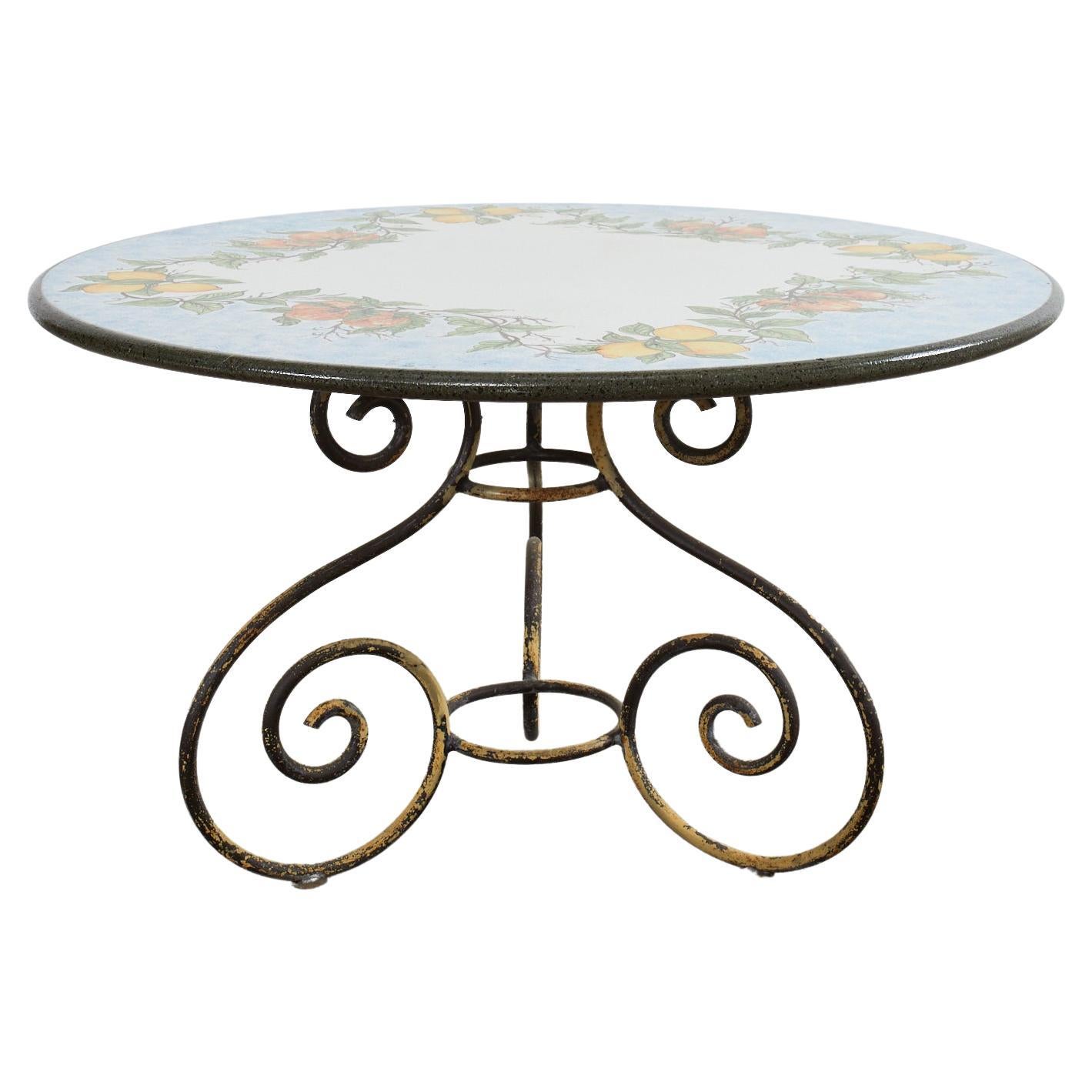 Italian Amalfi Style Glazed Stone and Iron Painted Garden Table For Sale