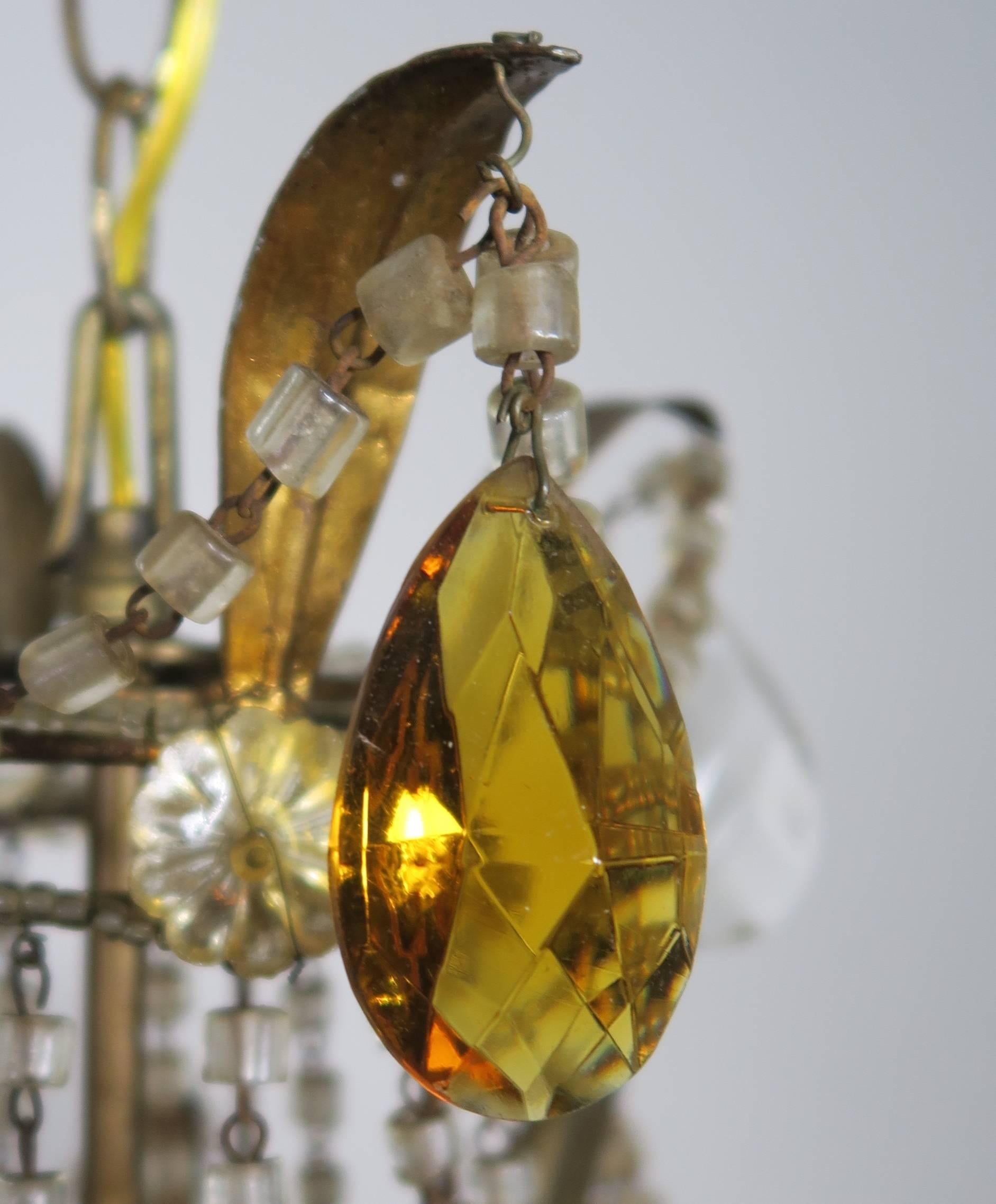 Italian Amber and Clear Crystal Beaded Chandelier In Excellent Condition In Los Angeles, CA