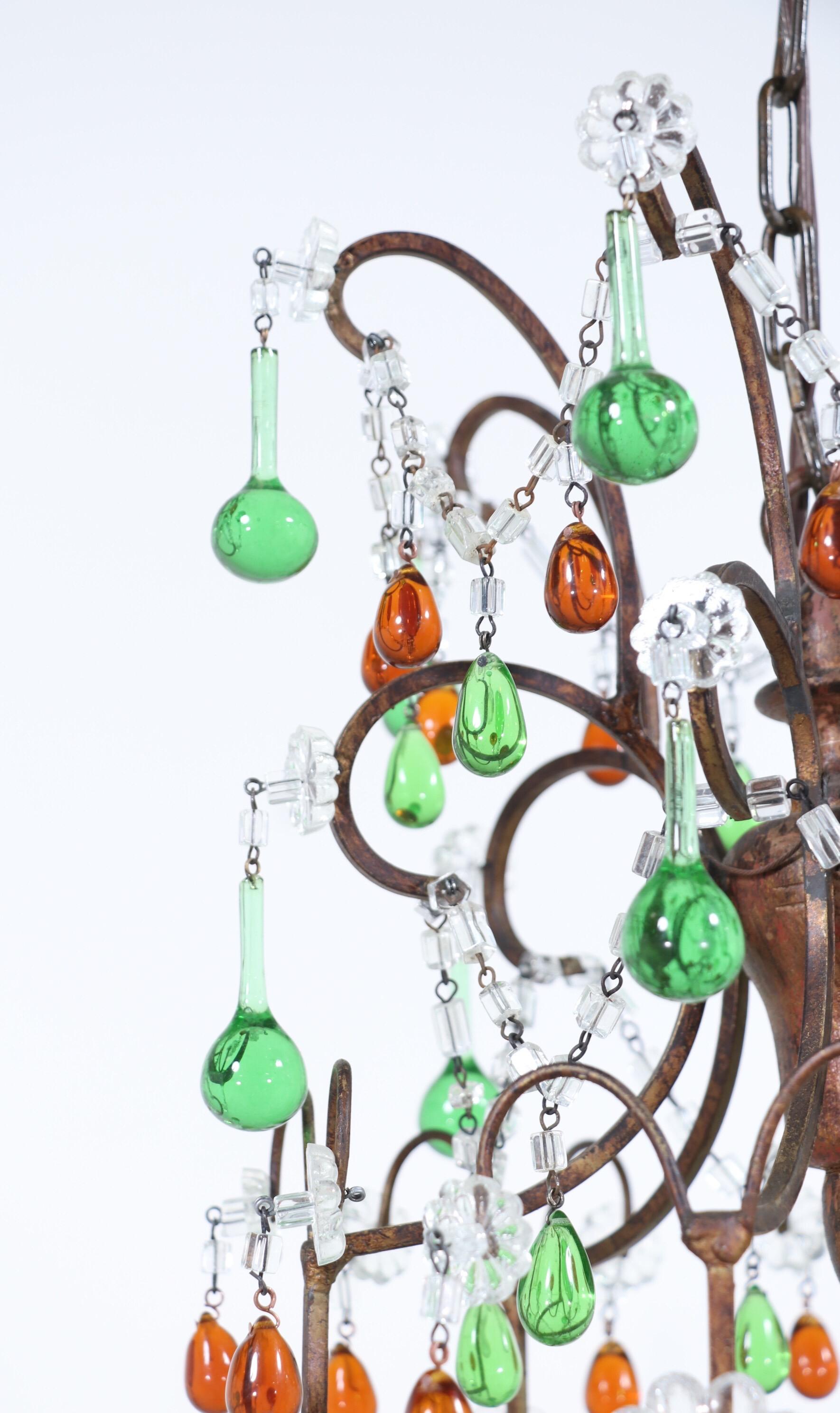 Italian Amber And Green Crystal Beaded Chandelier 1