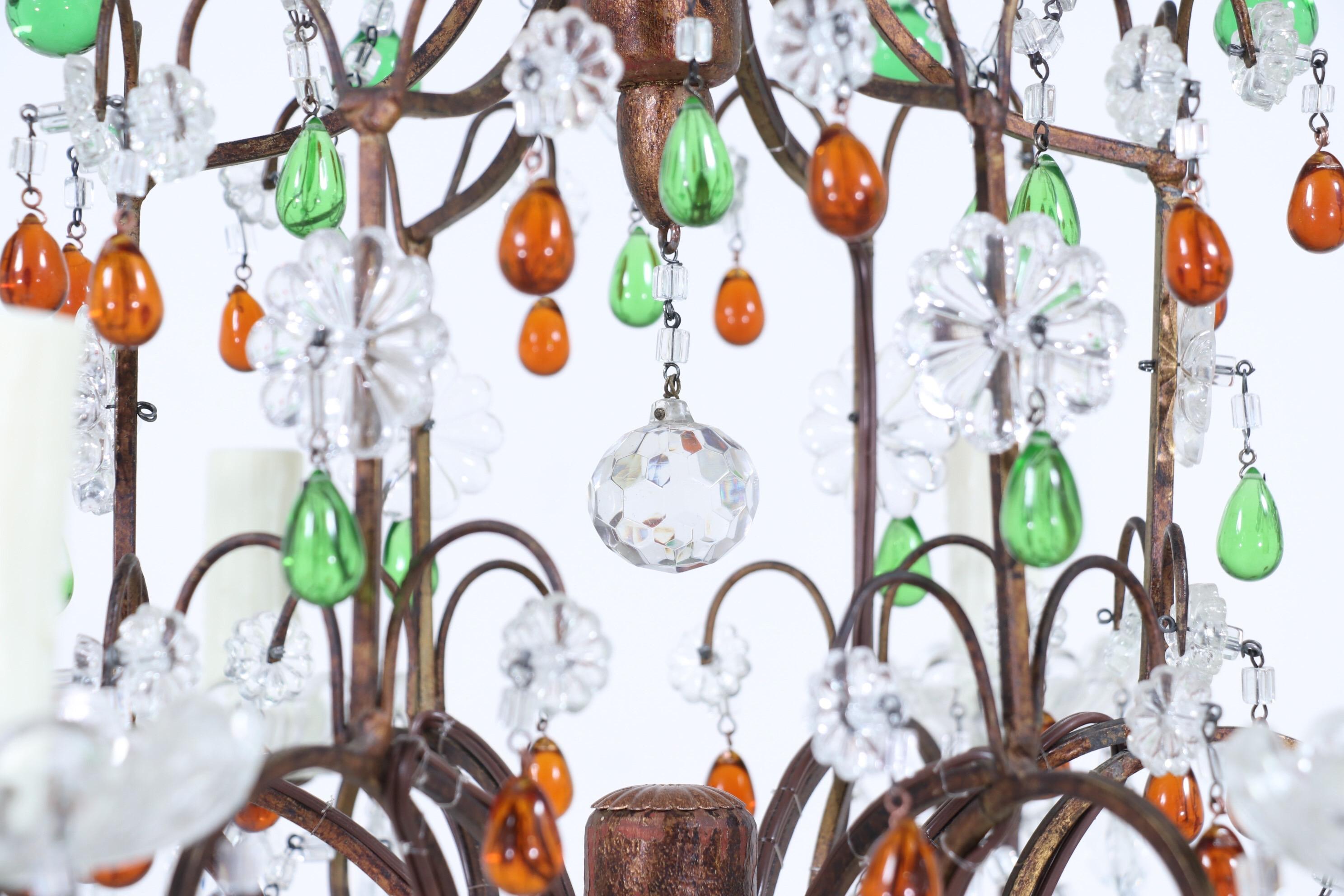 Italian Amber And Green Crystal Beaded Chandelier 2