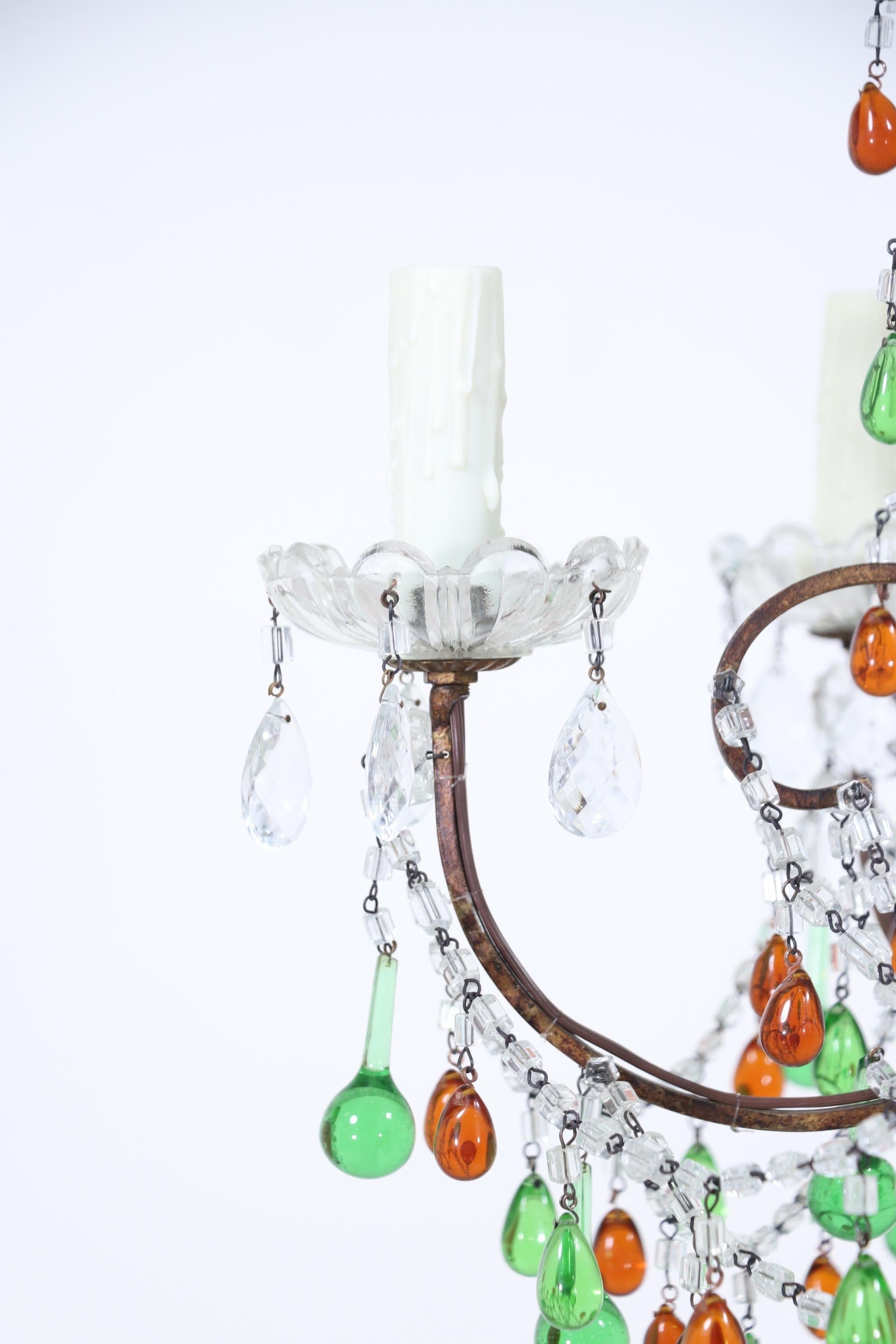 Italian Amber And Green Crystal Beaded Chandelier 3