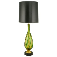 Vintage Italian Amber and Green Swirled Murano Glass Table Lamp
