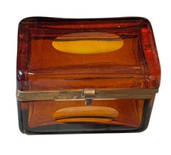 Italian Amber Art Glass Casket Box with Brass Mounts