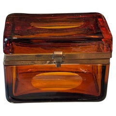 Italian Amber Art Glass Casket Box with Brass Mounts