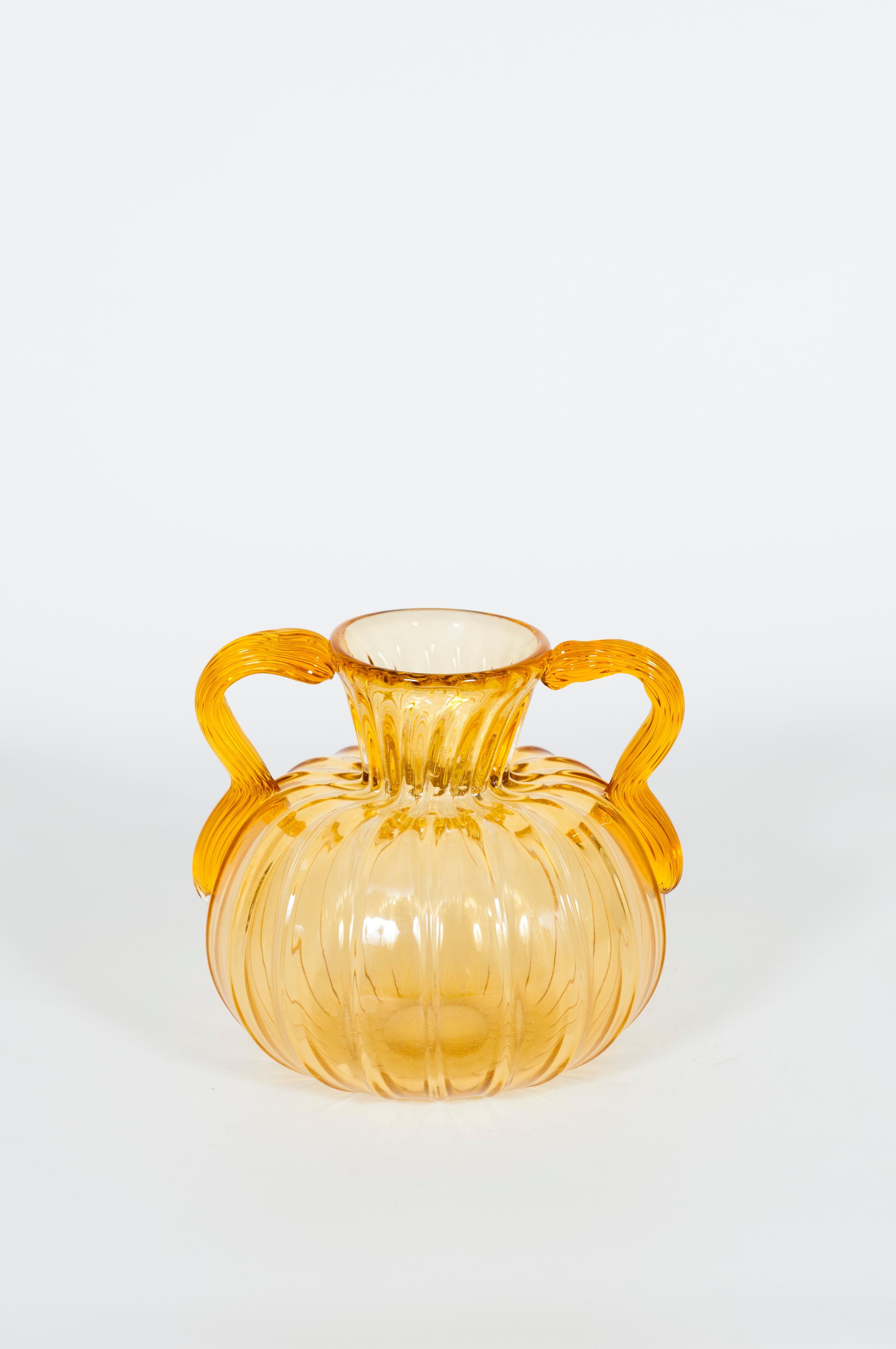 Hand-Crafted Italian Amber-Color Murano Glass Amphora, 1980s, Venice For Sale