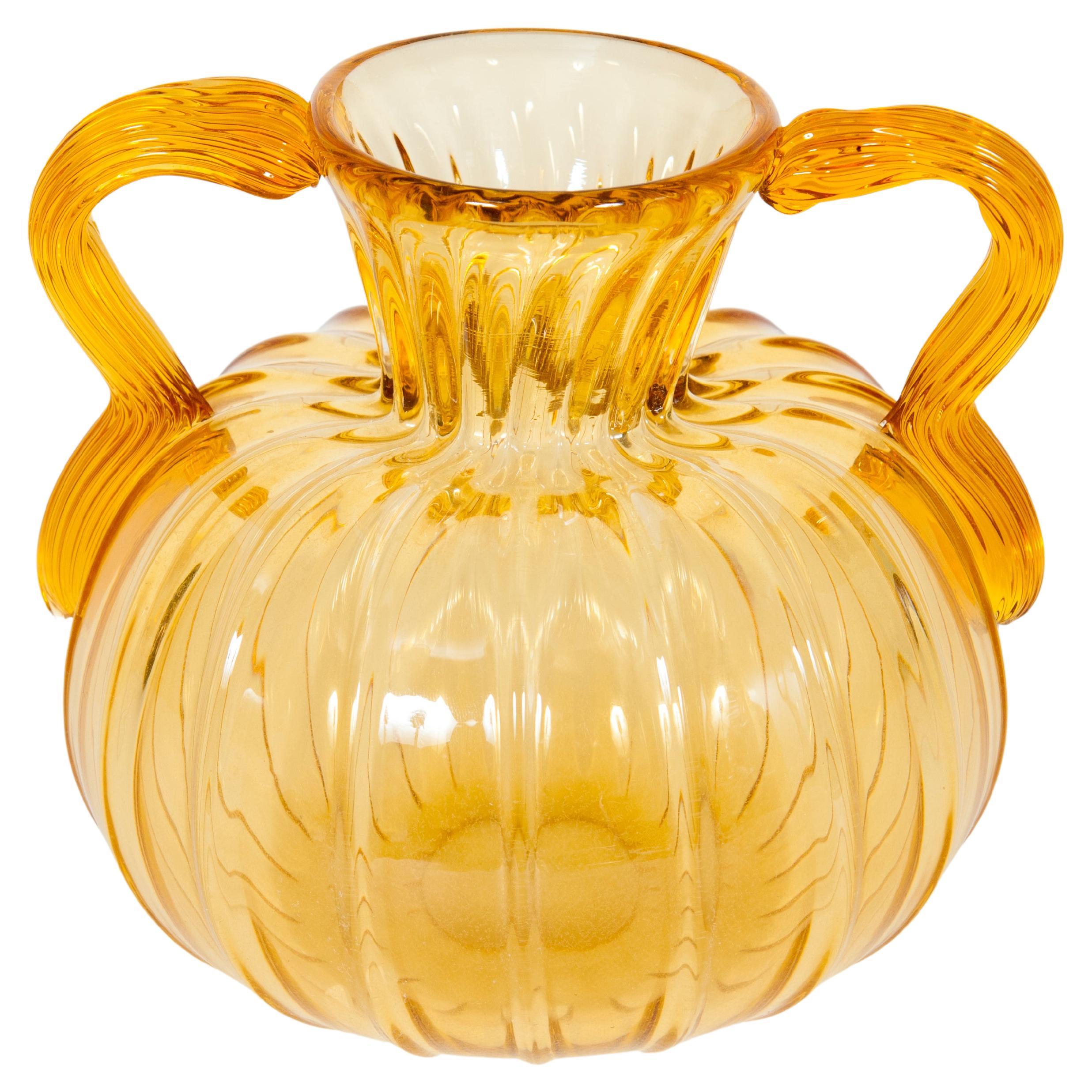 Italian Amber-Color Murano Glass Amphora, 1980s, Venice For Sale