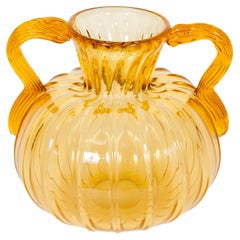 Italian Amber-Color Murano Glass Amphora, 1980s, Venice