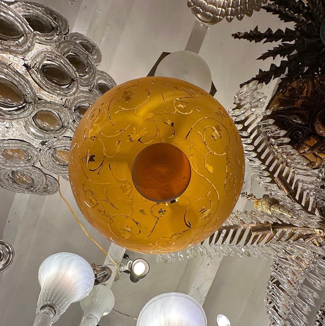 Italian Amber Etched Lantern For Sale 2