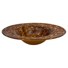 Italian Amber Murano Art Glass Bowl, Tortoise Shell Motif Hand Blown Glass Bowl