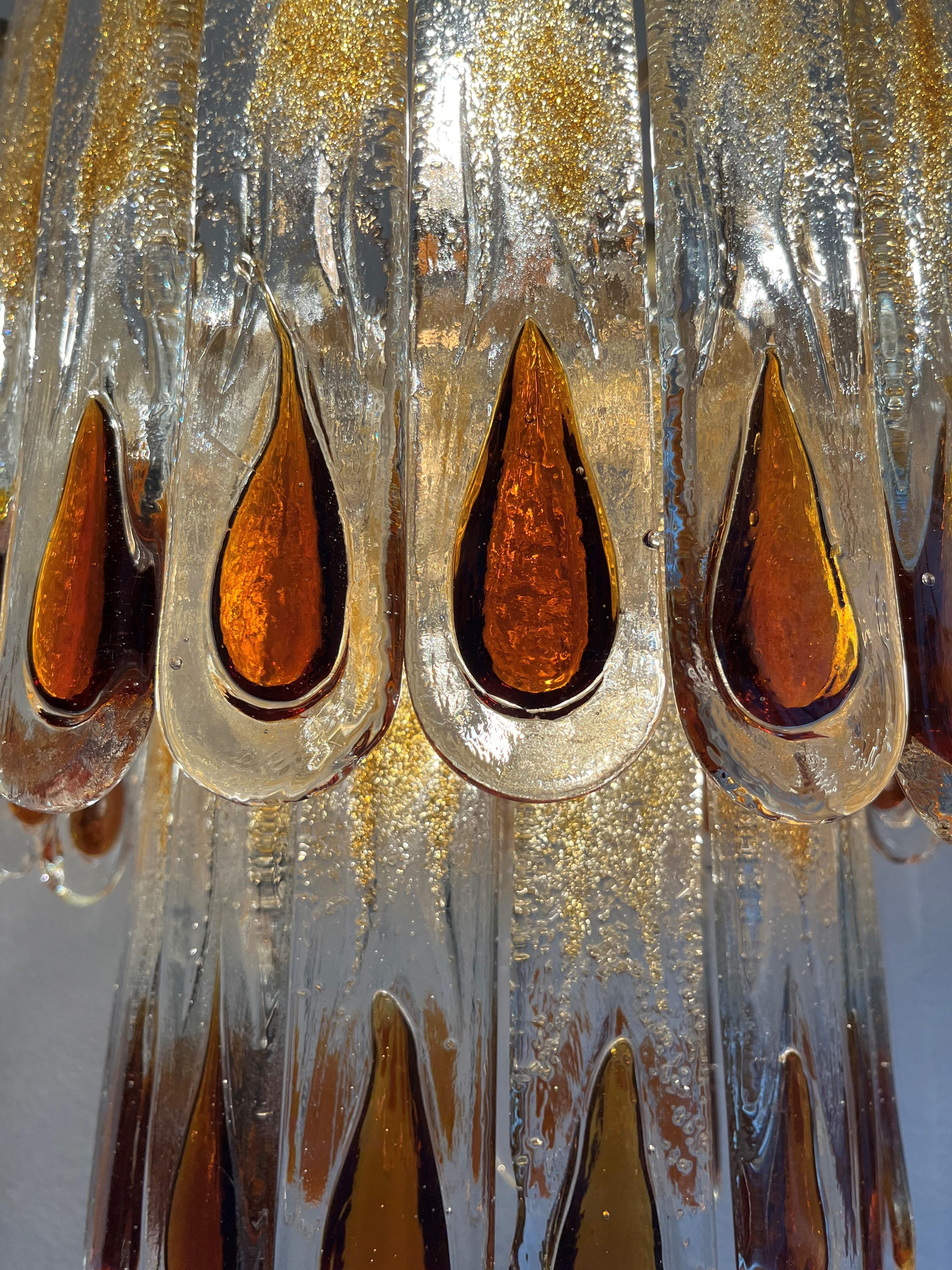 Italian Midcentury Amber Murano Glass Chandlelier by Mazzega, 1970s 4