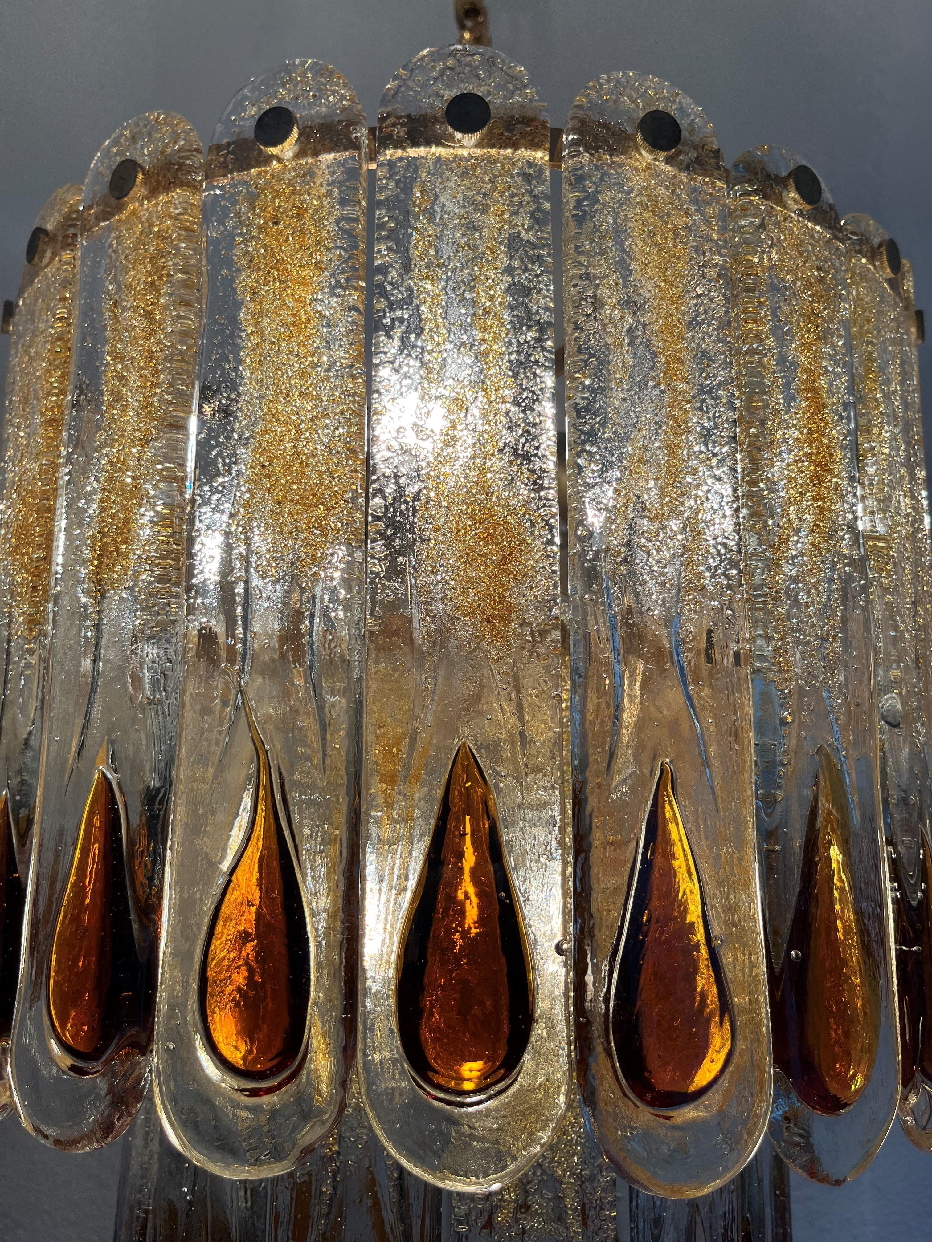 Italian Midcentury Amber Murano Glass Chandlelier by Mazzega, 1970s 5
