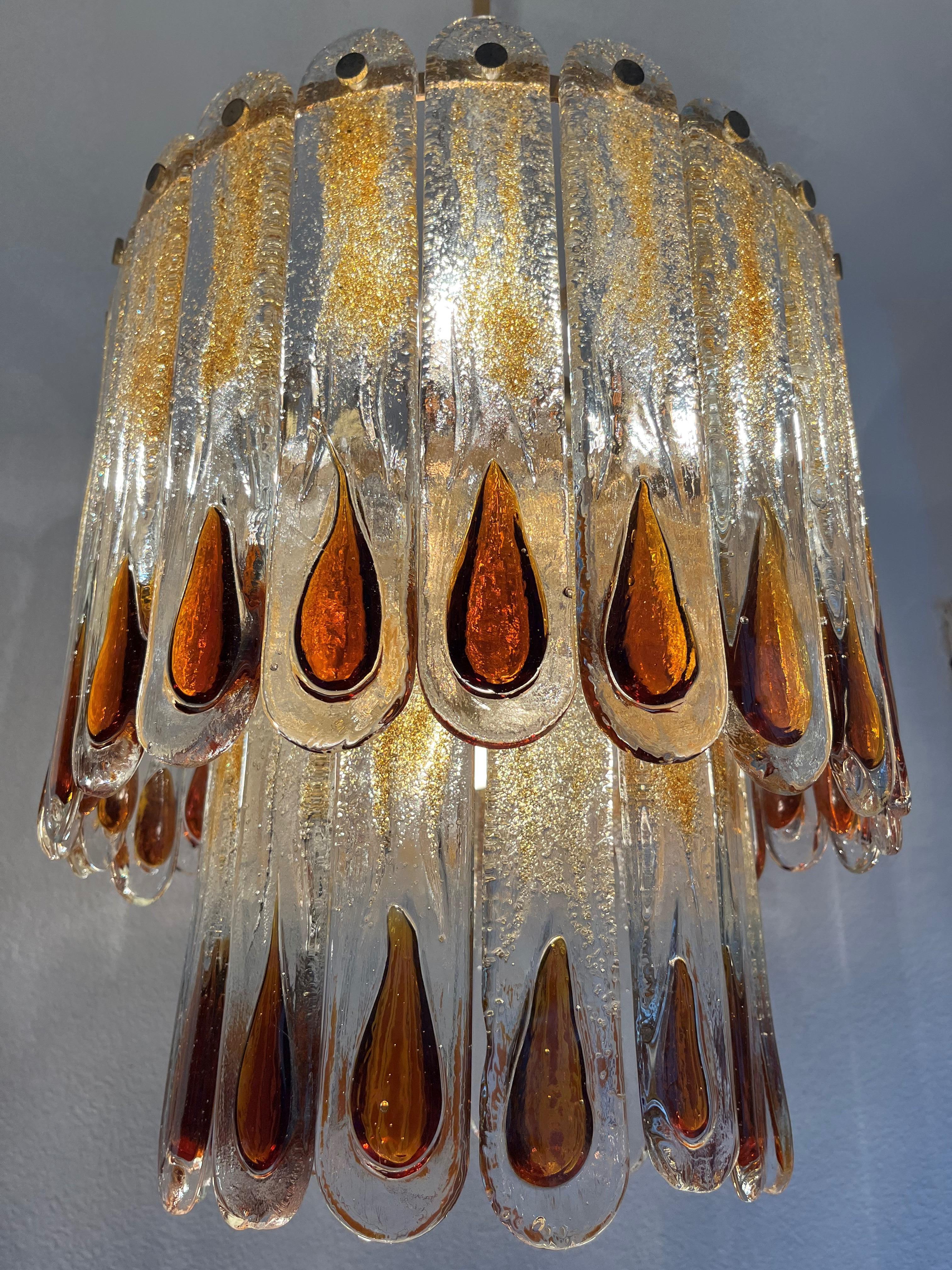Italian Midcentury Amber Murano Glass Chandlelier by Mazzega, 1970s 8