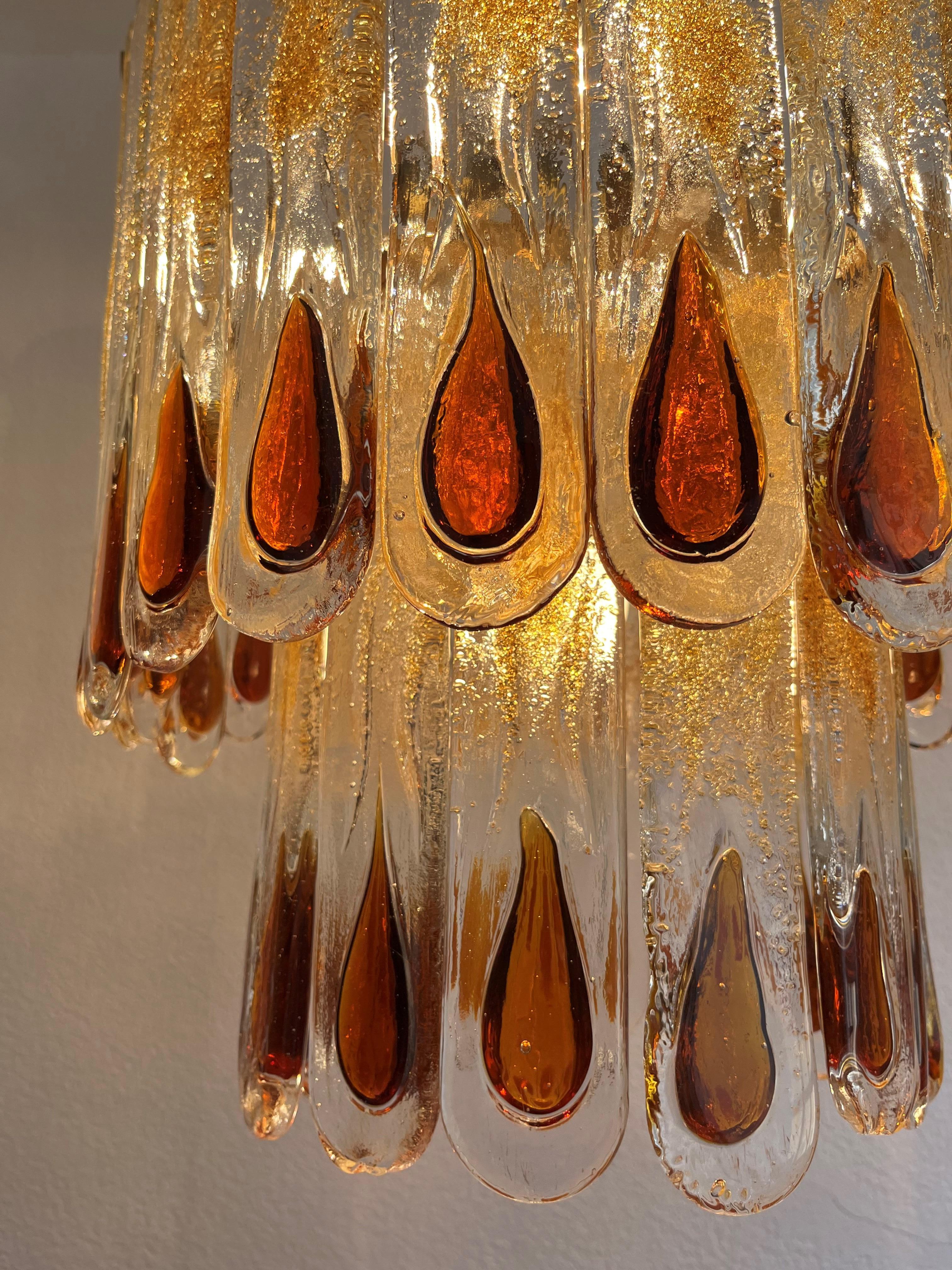 Mid-Century Modern Italian Midcentury Amber Murano Glass Chandlelier by Mazzega, 1970s