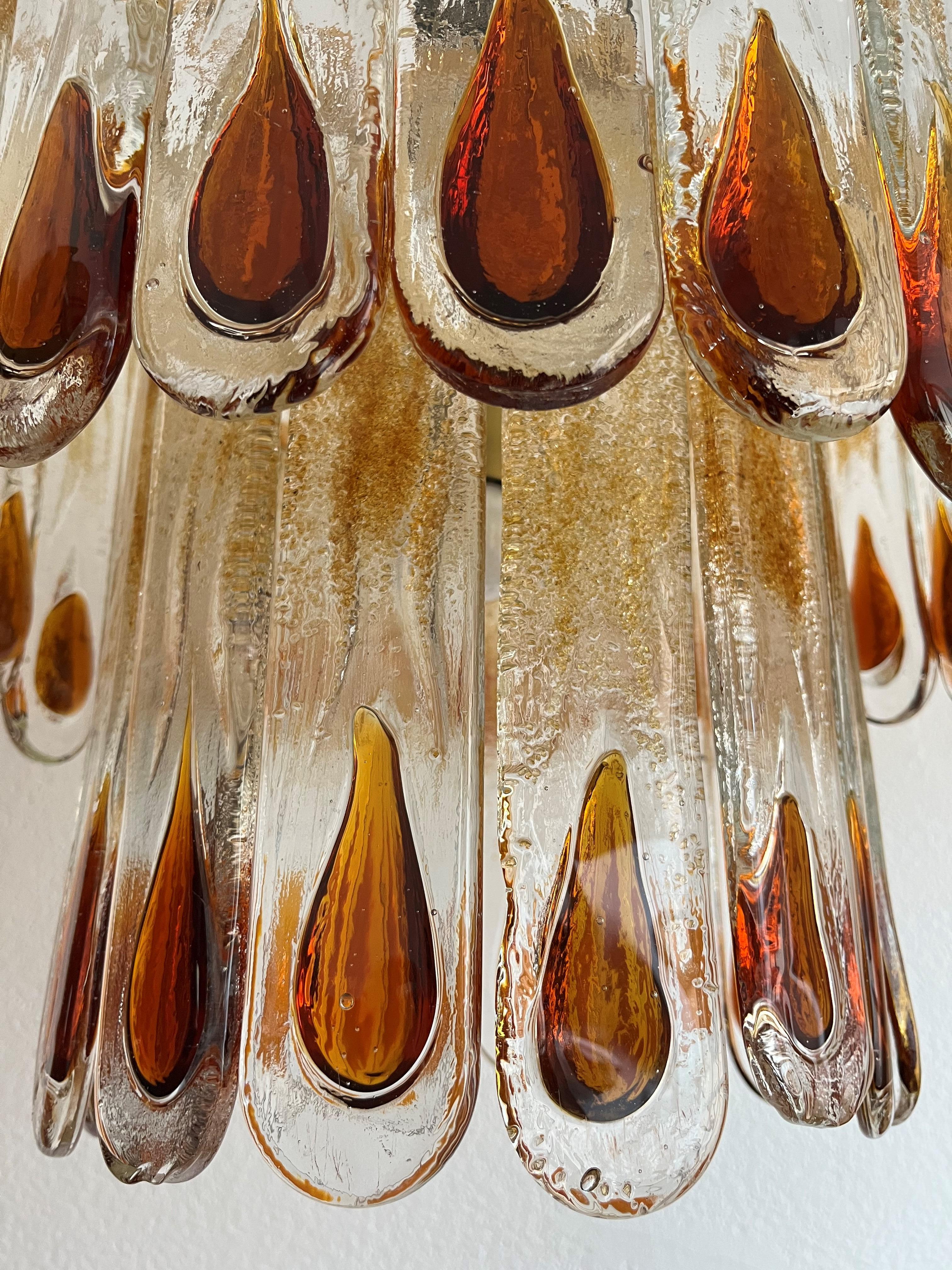 Italian Midcentury Amber Murano Glass Chandlelier by Mazzega, 1970s 3