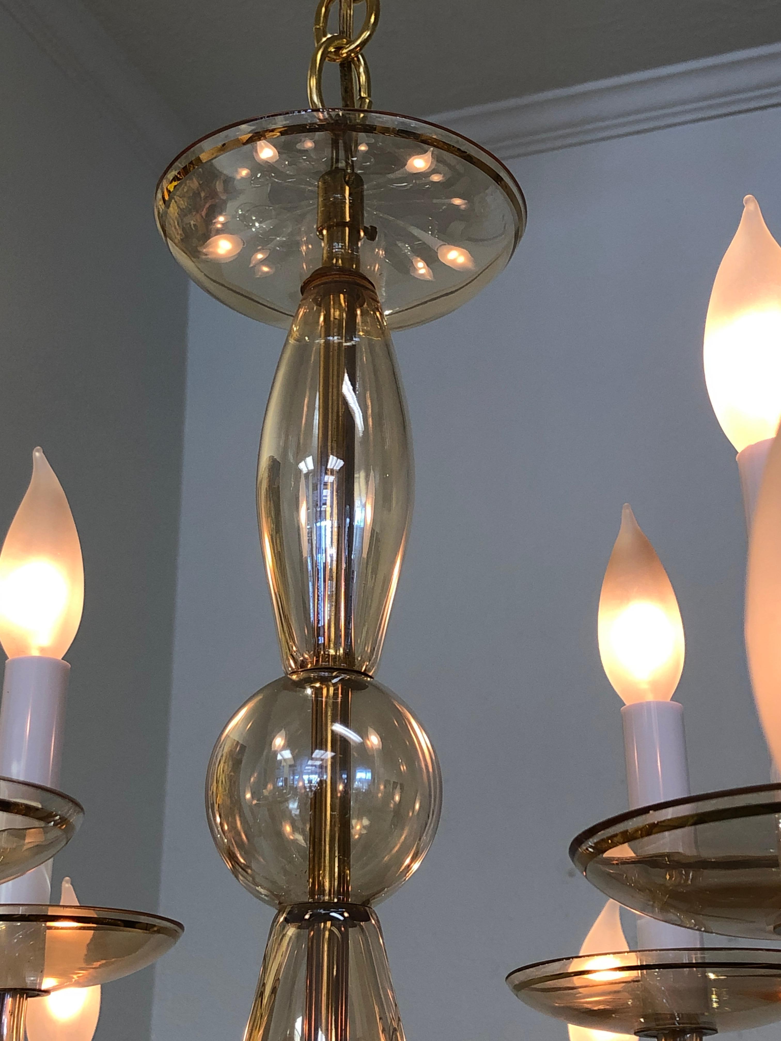 Italian Amber Murano Glass and Brass Chandelier 2