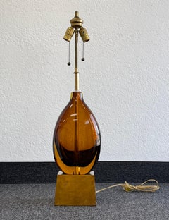 Italian Amber Murano Glass Table Lamp by Flavio Poli