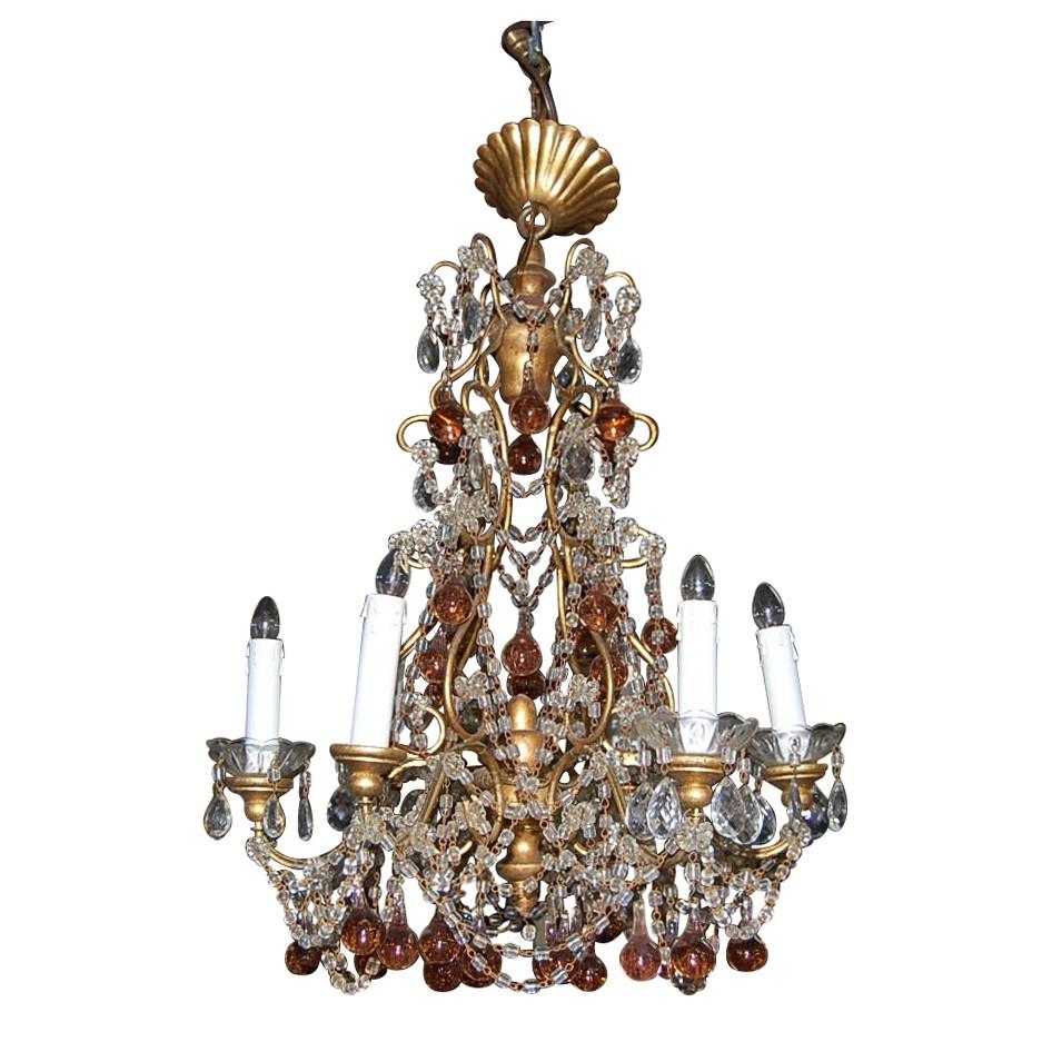 Italian Amber-Tinted Crystal Chandelier, circa 1920