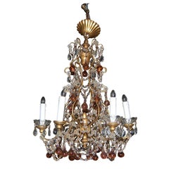 Antique Italian Amber-Tinted Crystal Chandelier, circa 1920