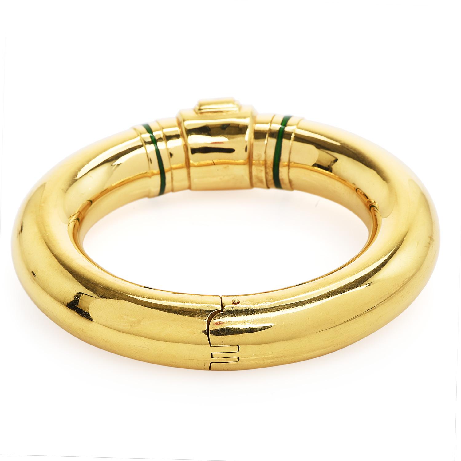 Women's Italian Amethyst 18K Yellow Gold Bold Wide Bangle Bracelet For Sale