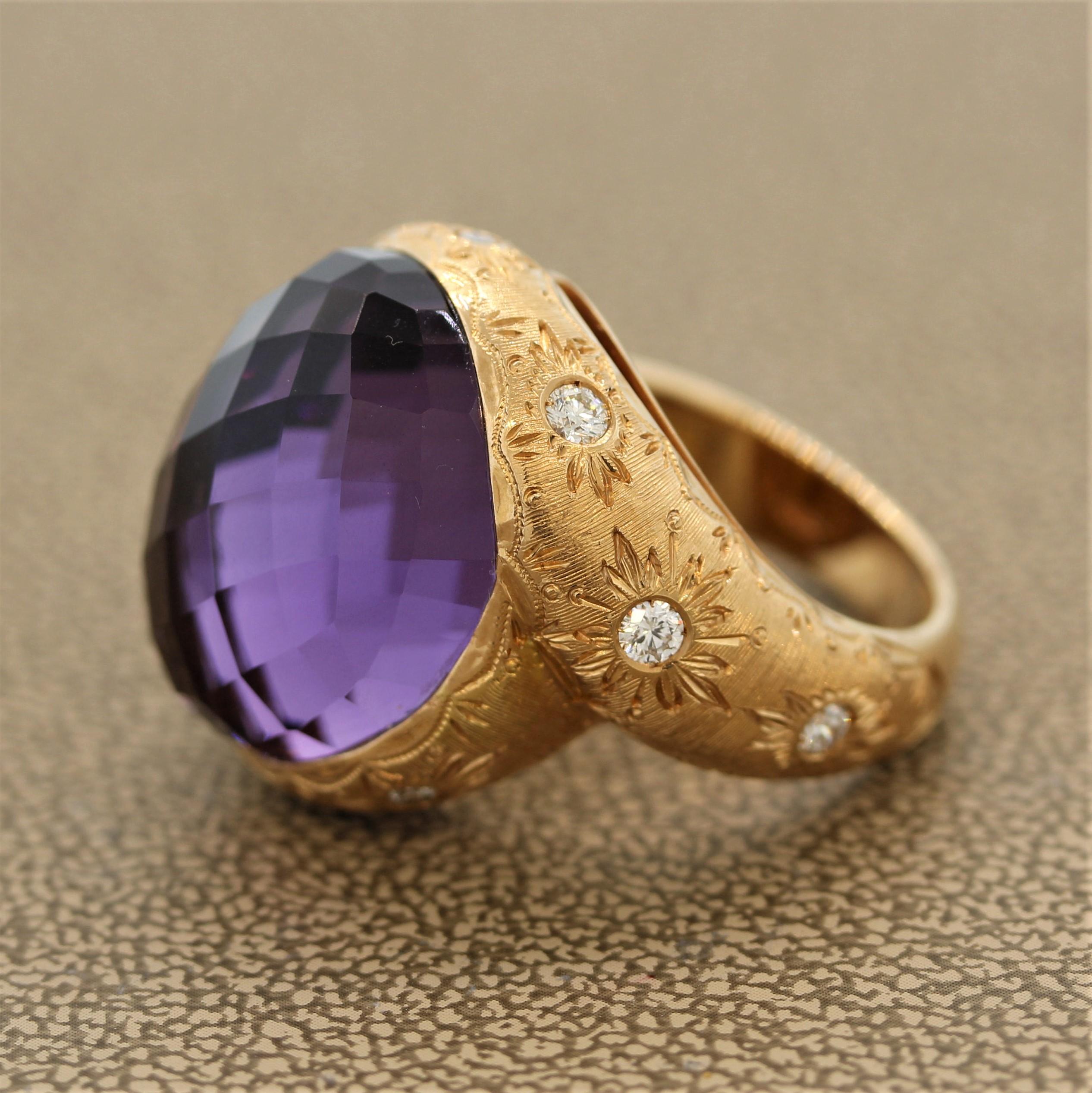 Oval Cut Italian Amethyst Diamond Gold Cocktail Ring For Sale