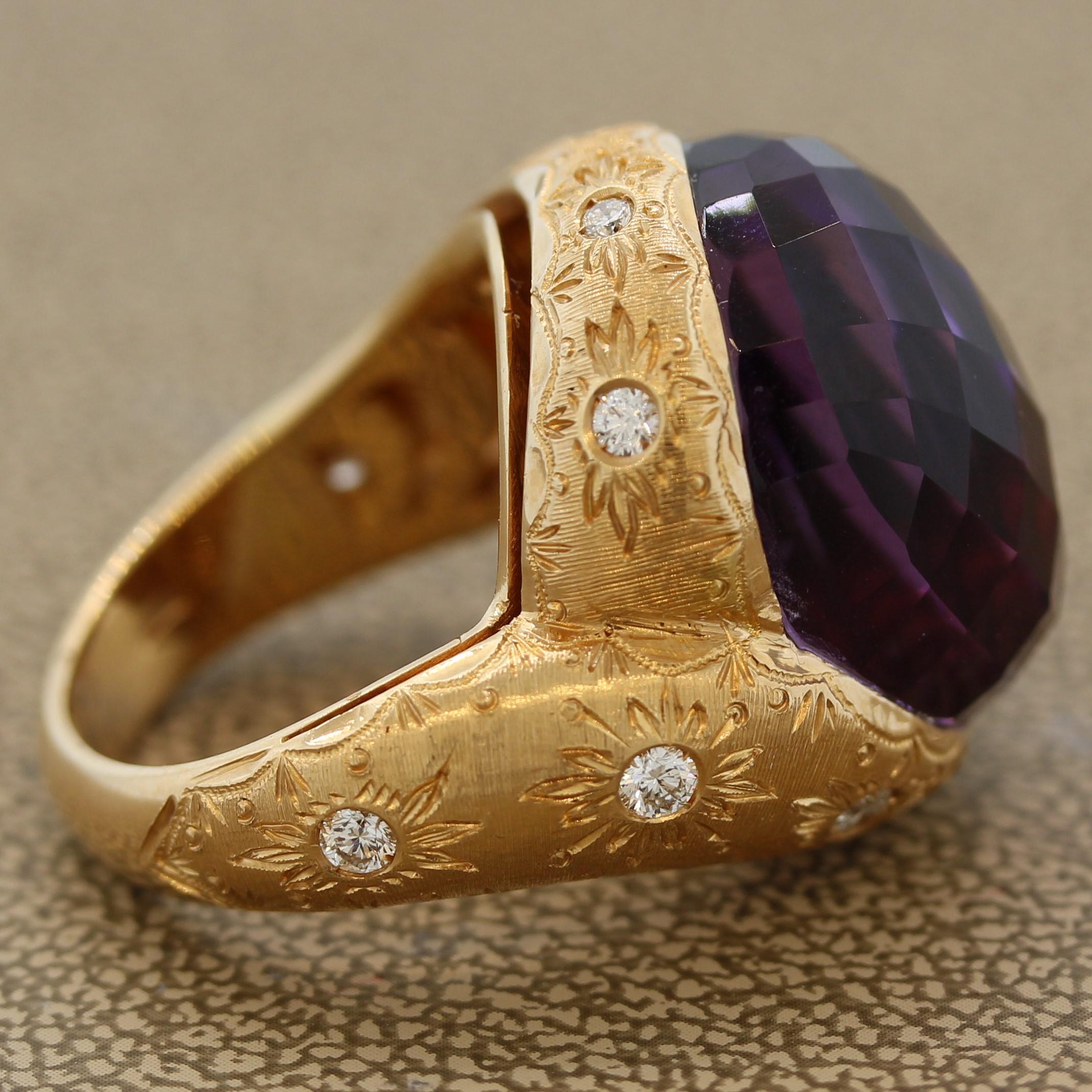 Women's Italian Amethyst Diamond Gold Cocktail Ring For Sale