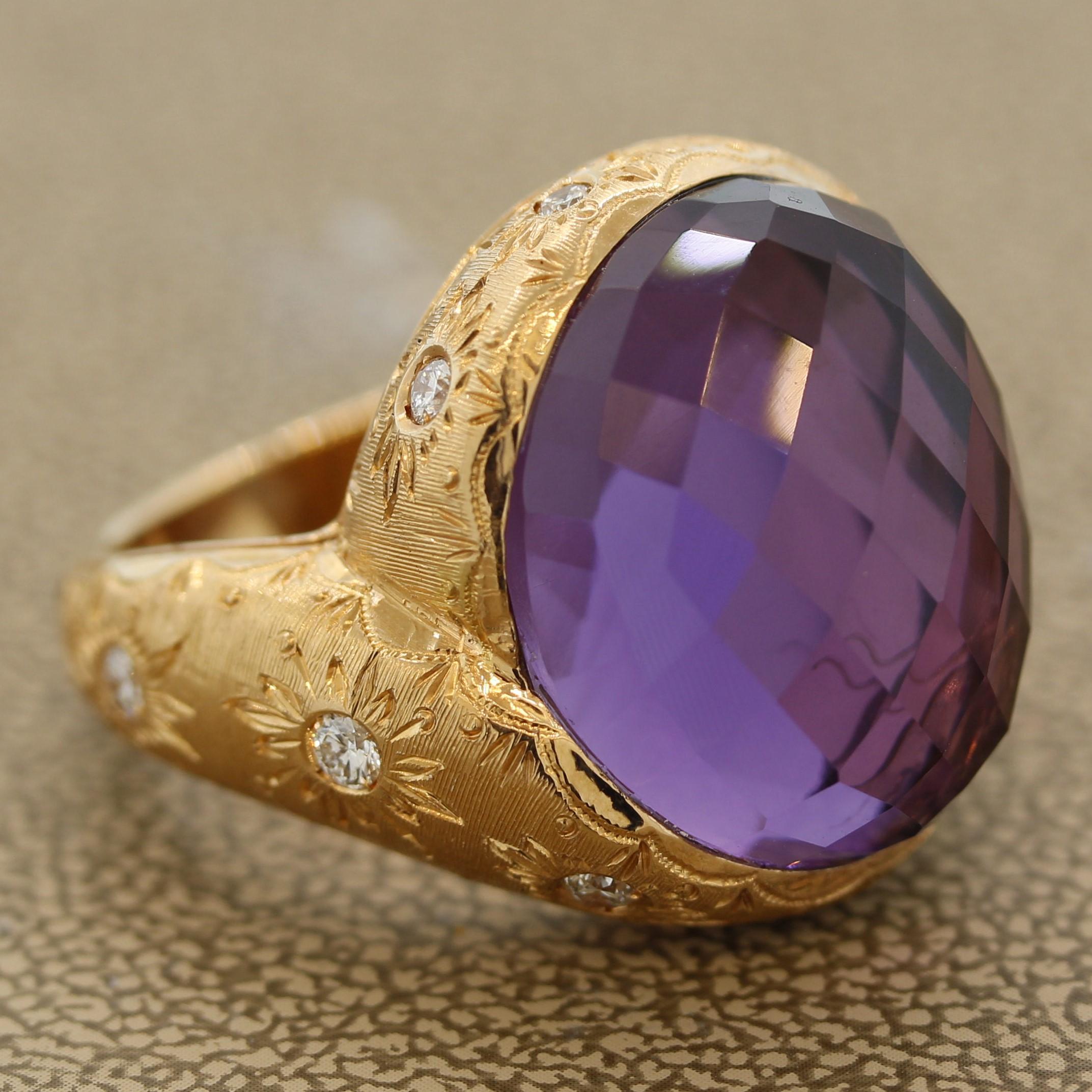 Italian Amethyst Diamond Gold Cocktail Ring For Sale 1