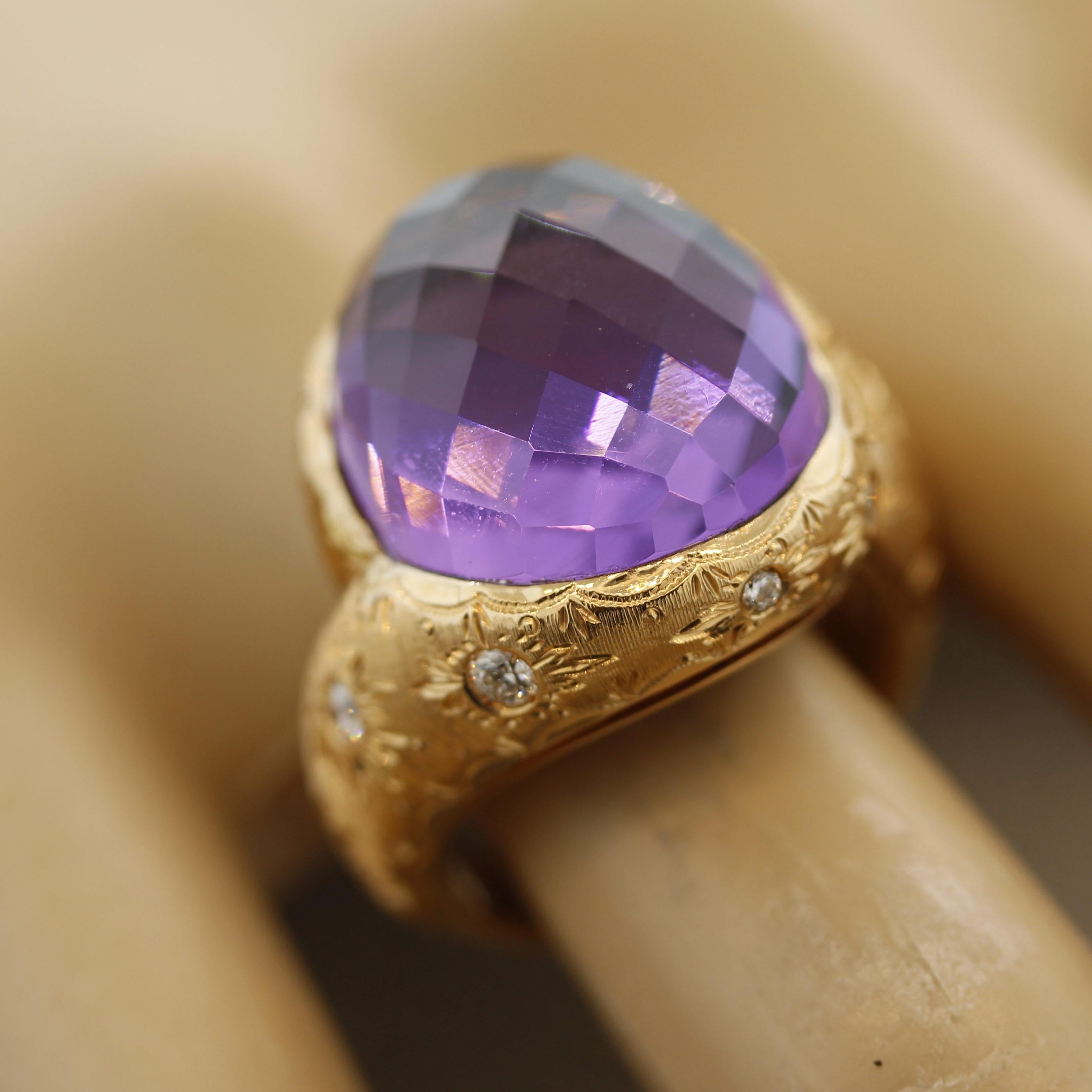 Italian Amethyst Diamond Gold Cocktail Ring For Sale 2