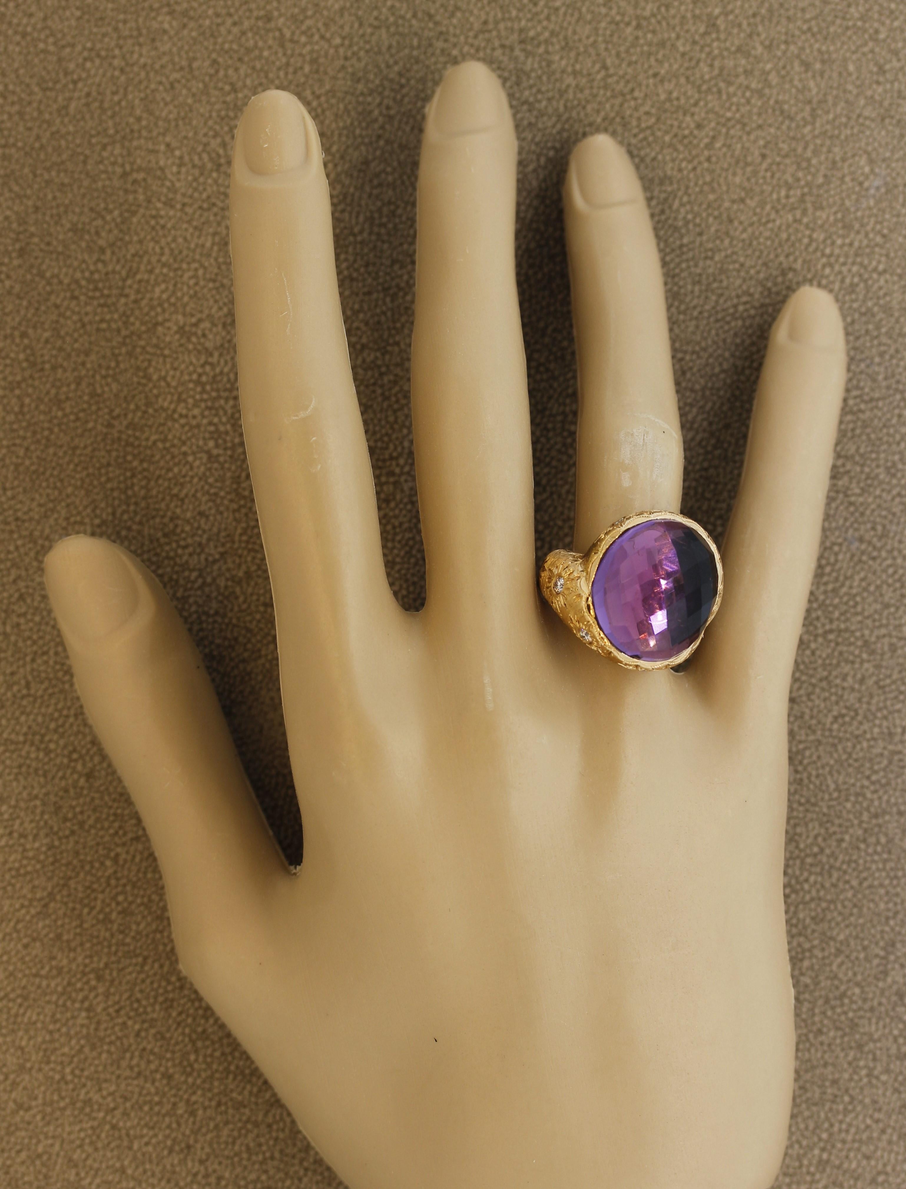 Italian Amethyst Diamond Gold Cocktail Ring For Sale 3