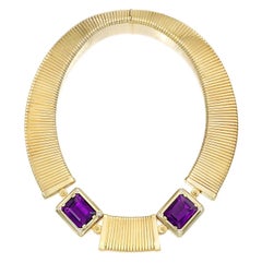 Italienische Amethyst & Diamant Halskette, 18K Gold