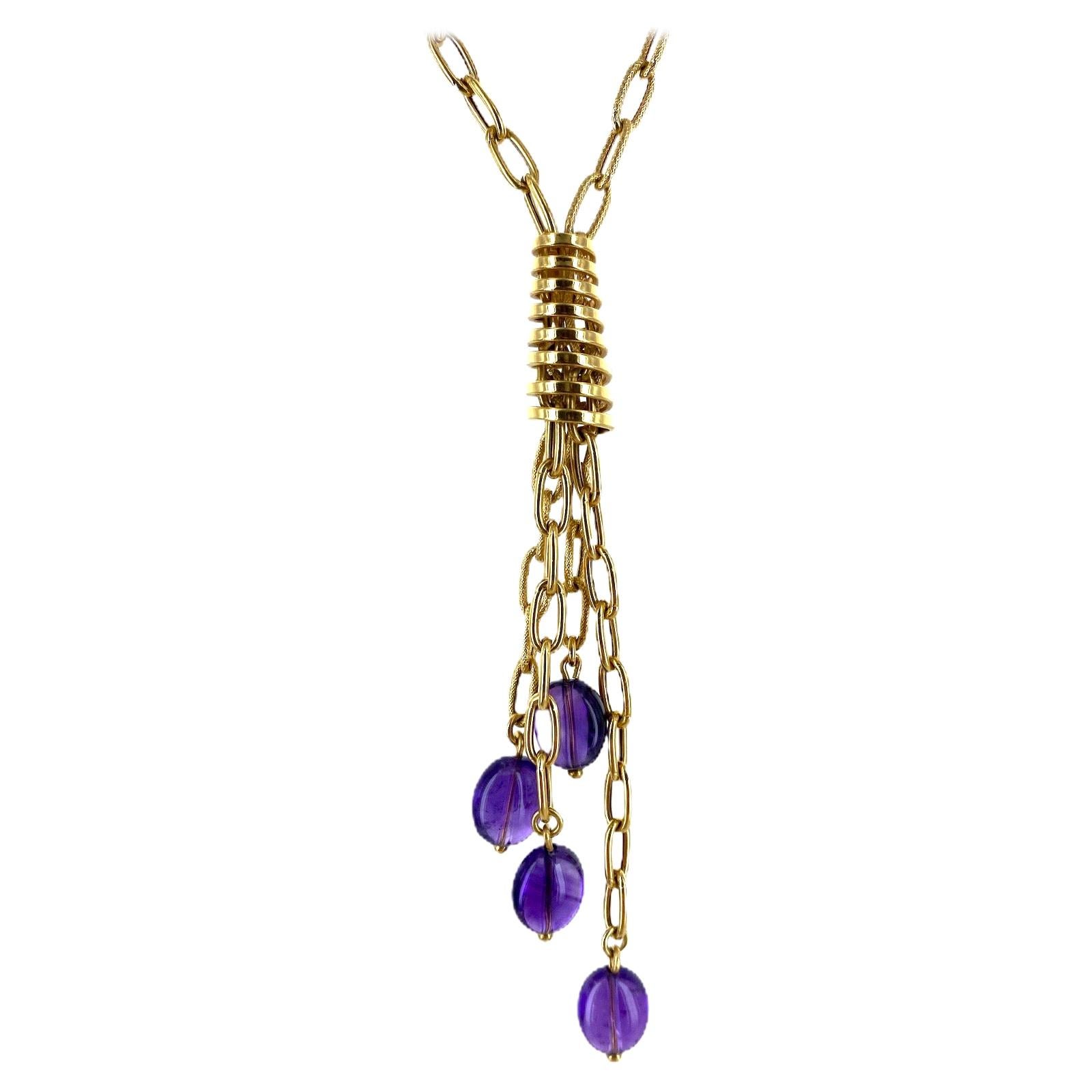 Italian Amethyst Drop 18 Karat Yellow Gold Link Necklace