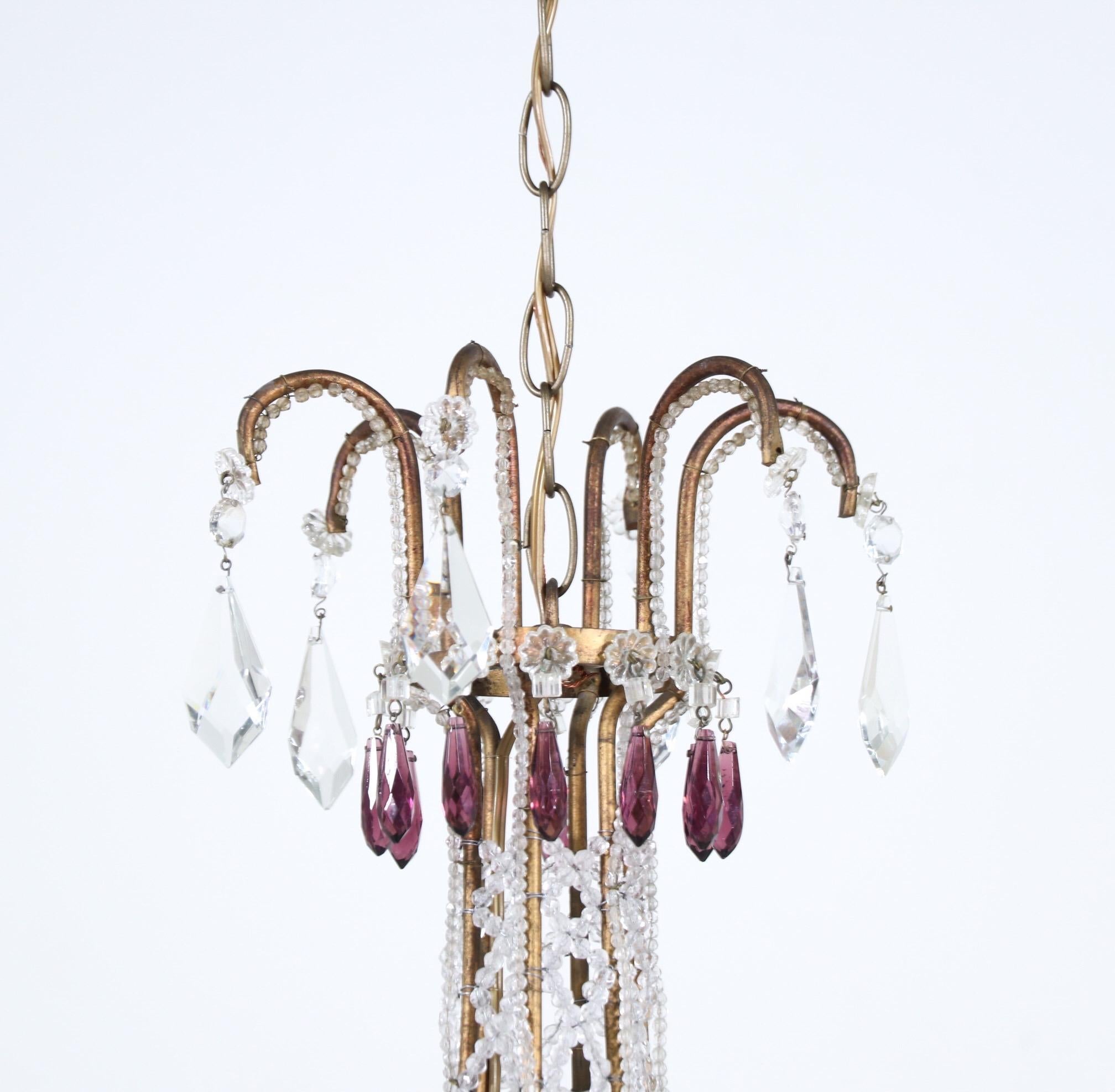 Louis XVI Italian Amethyst Glass and Crystal Beaded Chandelier