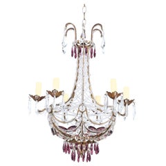 Italian Amethyst Glass and Crystal Beaded Chandelier