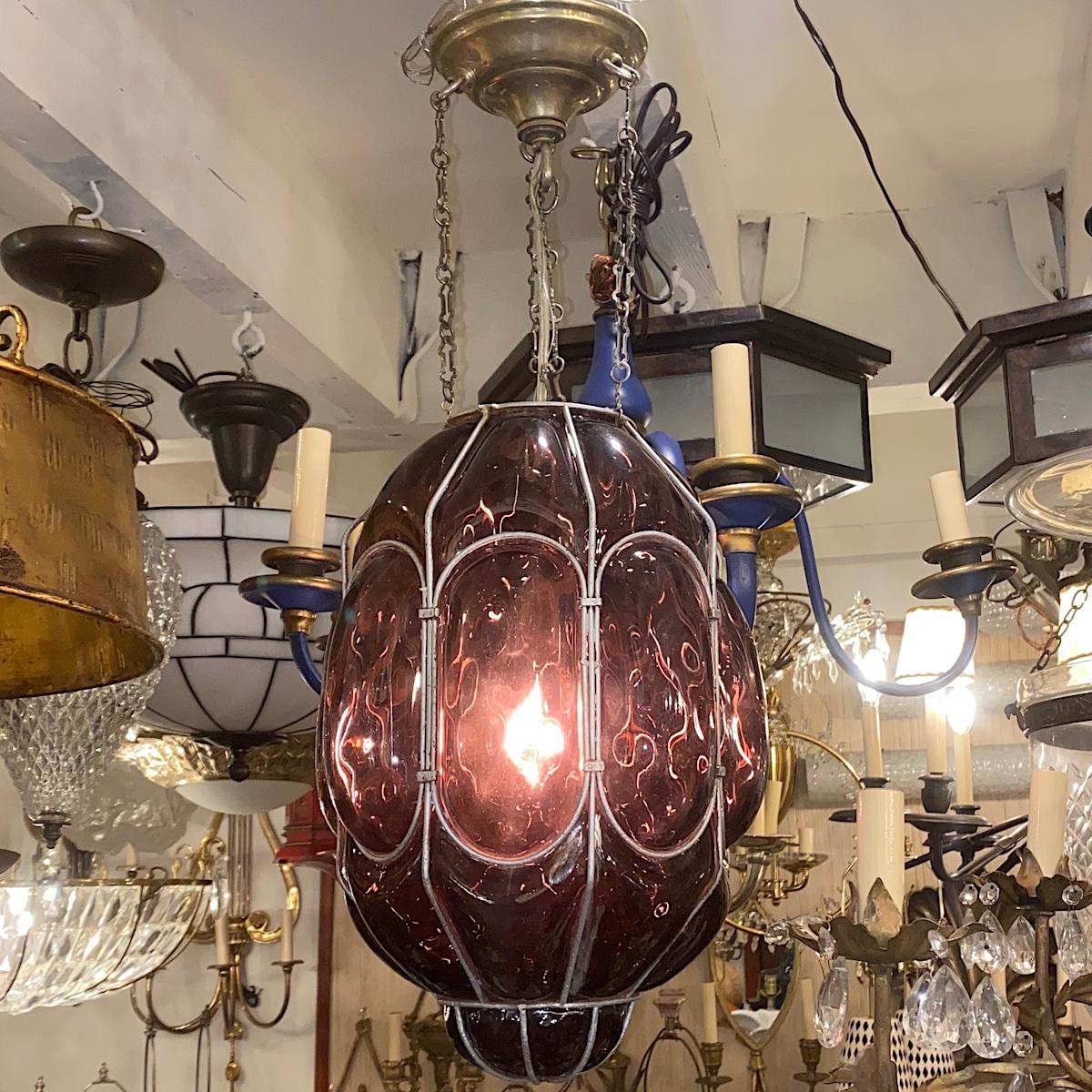 Italian Amethyst Glass Lantern For Sale 1