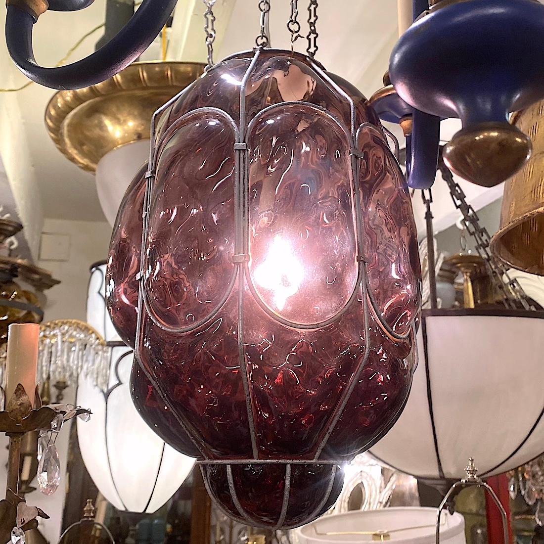 Italian Amethyst Glass Lantern For Sale 3
