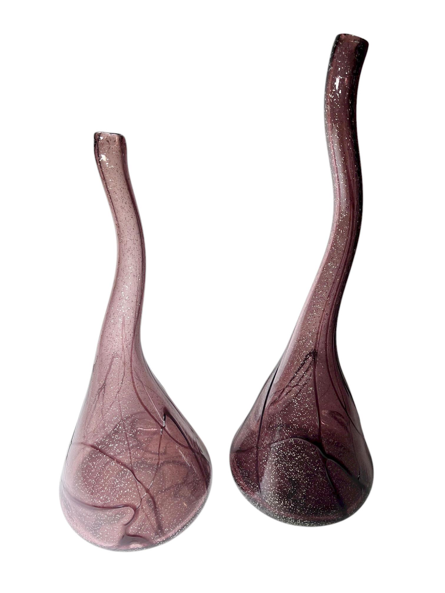 Art Glass Italian Amethyst Glass Vases In Varied Heights For Sale