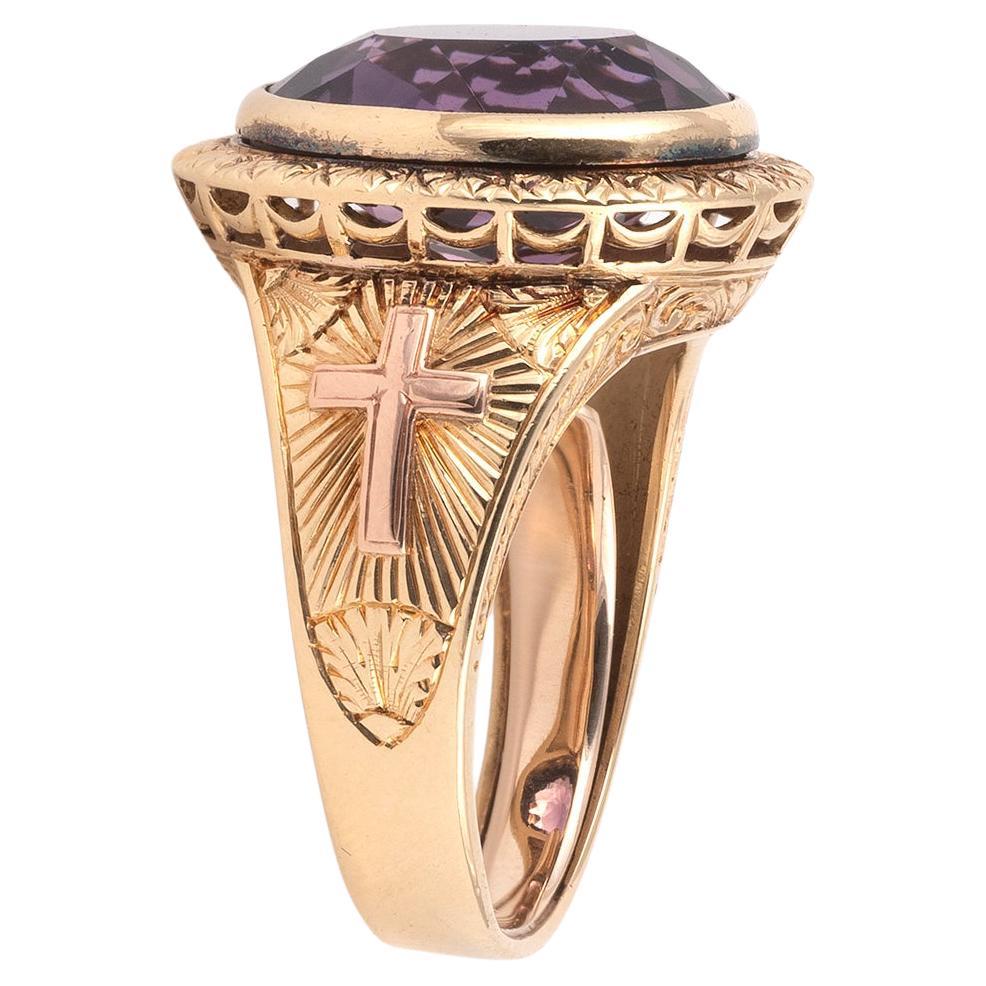 Retro Italian Amethyst Gold Bishop's Ring For Sale