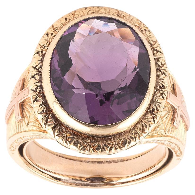 Oval Cut Italian Amethyst Gold Bishop's Ring For Sale