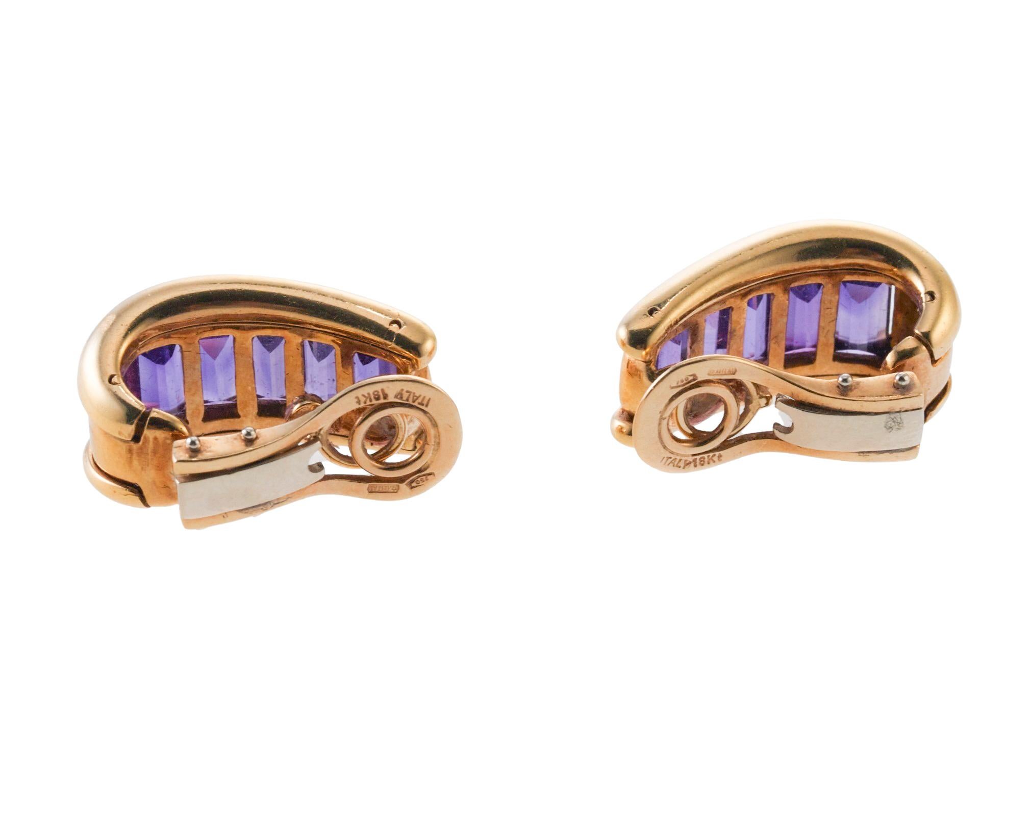 Women's Italian Amethyst Gold Half Hoop Earrings For Sale