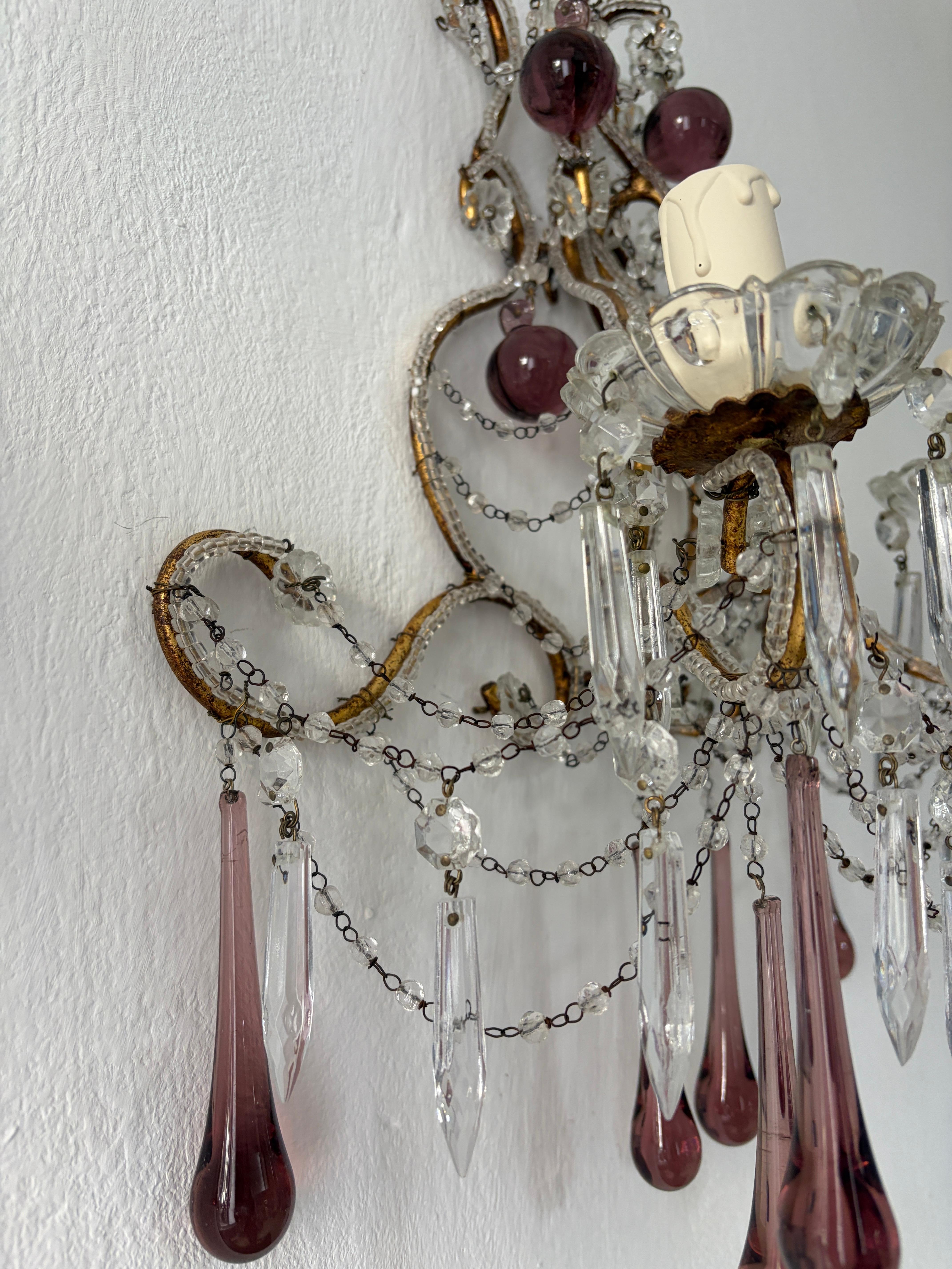 Amatista Italiana Murano Gotas y Bolas Apliques de Cuentas Atados a Mano Swag Cristales en venta 4