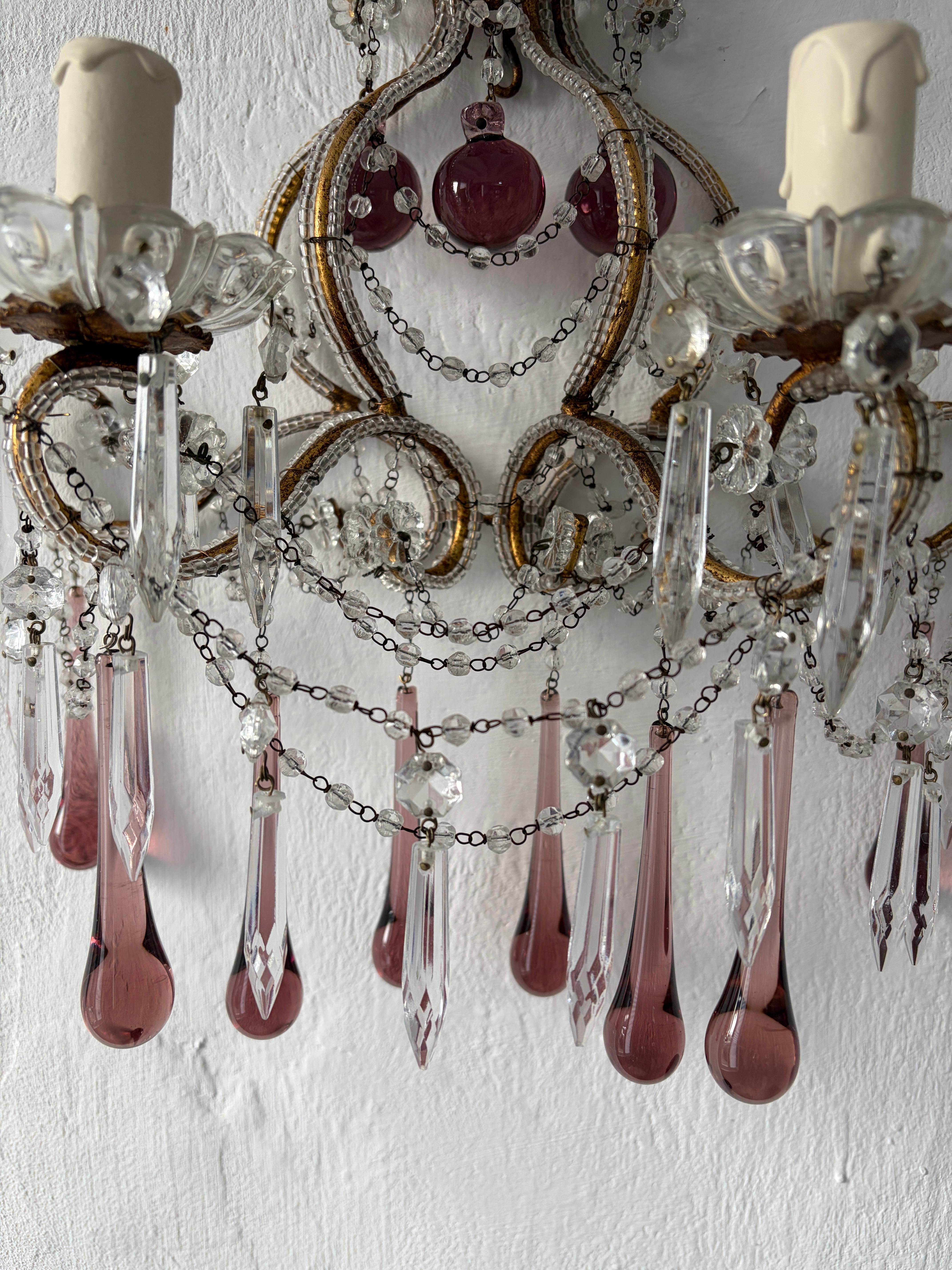 Amatista Italiana Murano Gotas y Bolas Apliques de Cuentas Atados a Mano Swag Cristales en venta 5