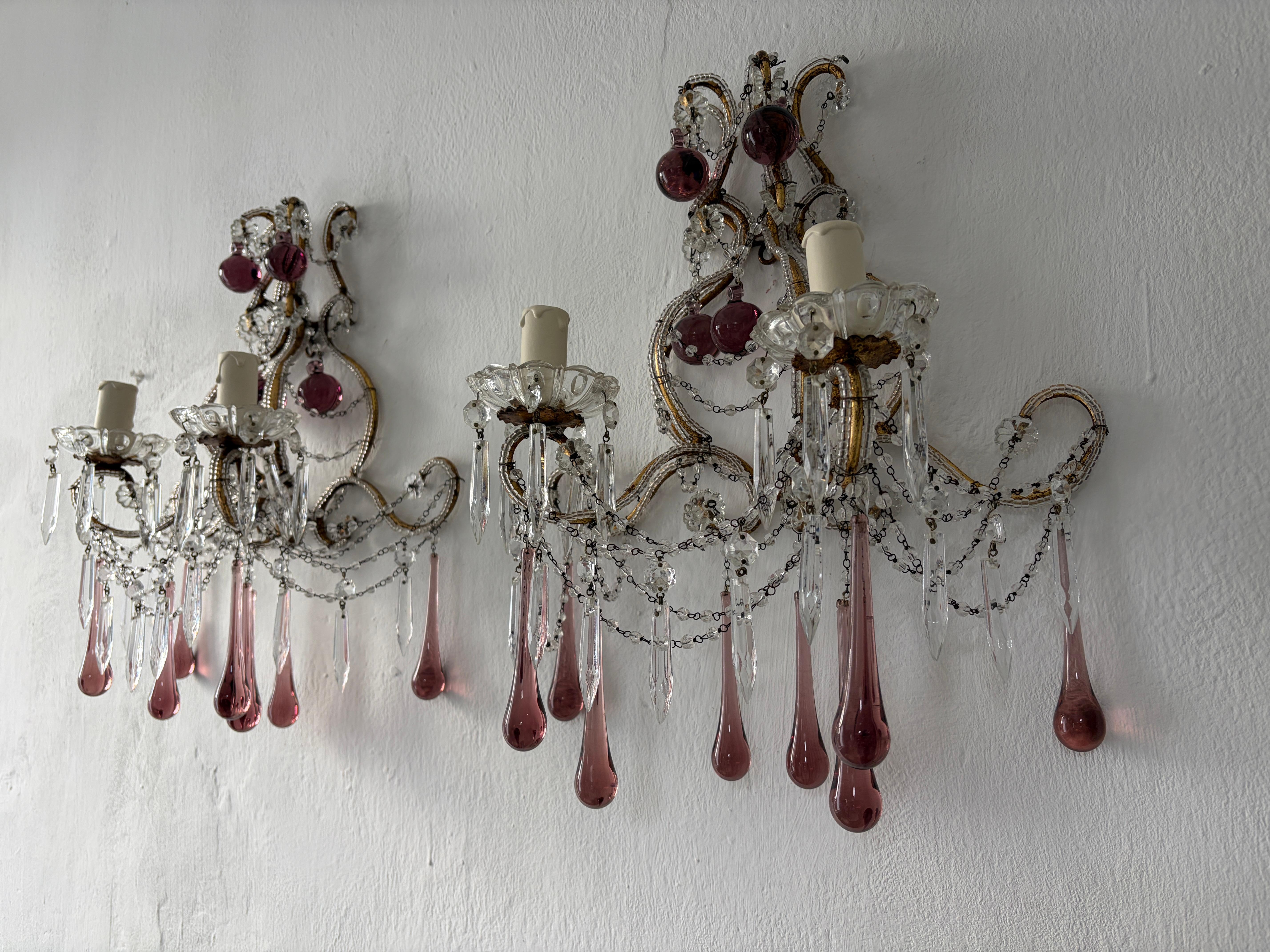 Amatista Italiana Murano Gotas y Bolas Apliques de Cuentas Atados a Mano Swag Cristales Provincial francés en venta