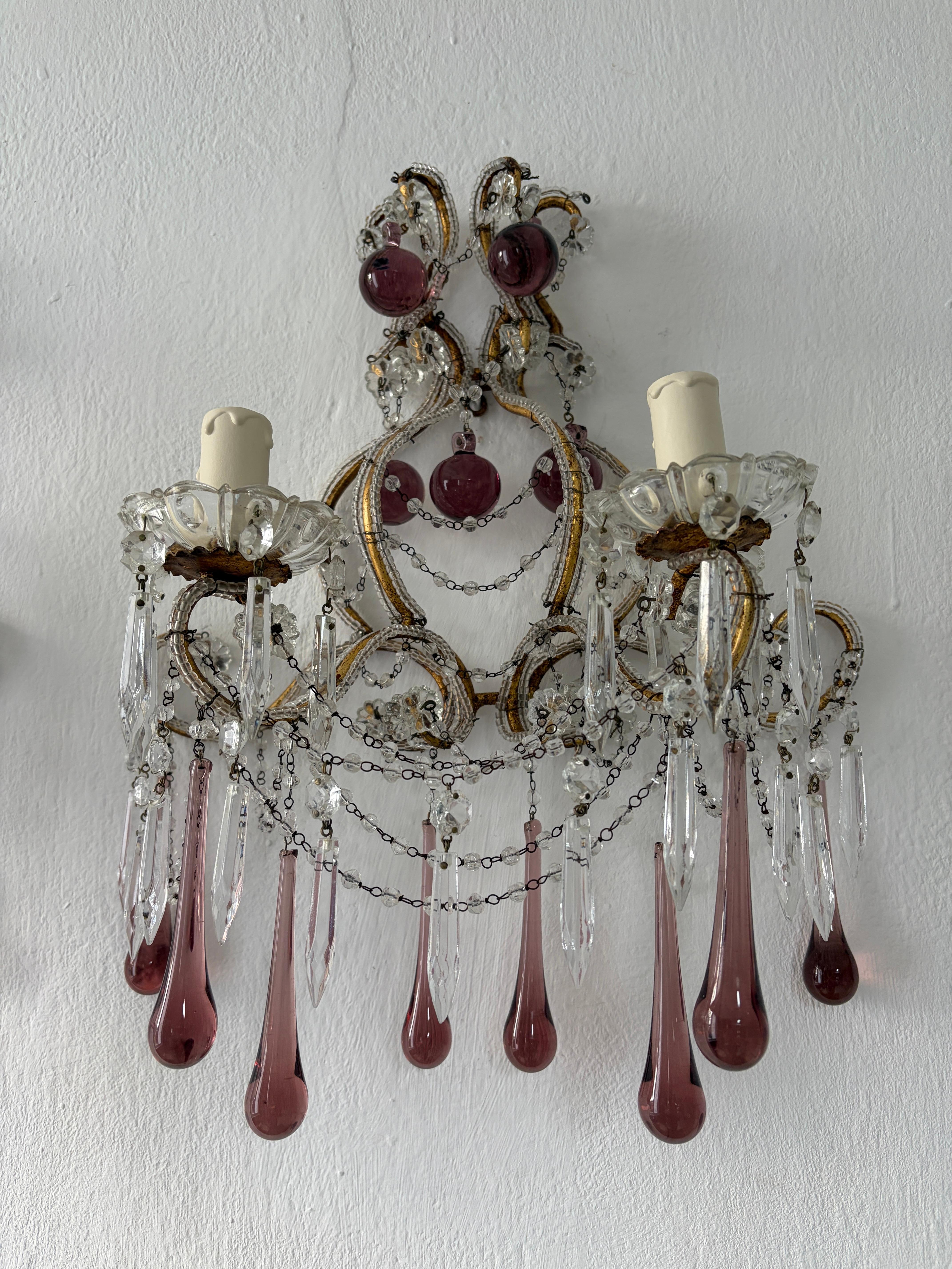 Amatista Italiana Murano Gotas y Bolas Apliques de Cuentas Atados a Mano Swag Cristales Francés en venta