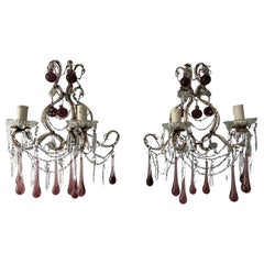 Italian Amethyst Murano Drops 
Balls Beaded Sconces Hand Tied Swag Crystals
