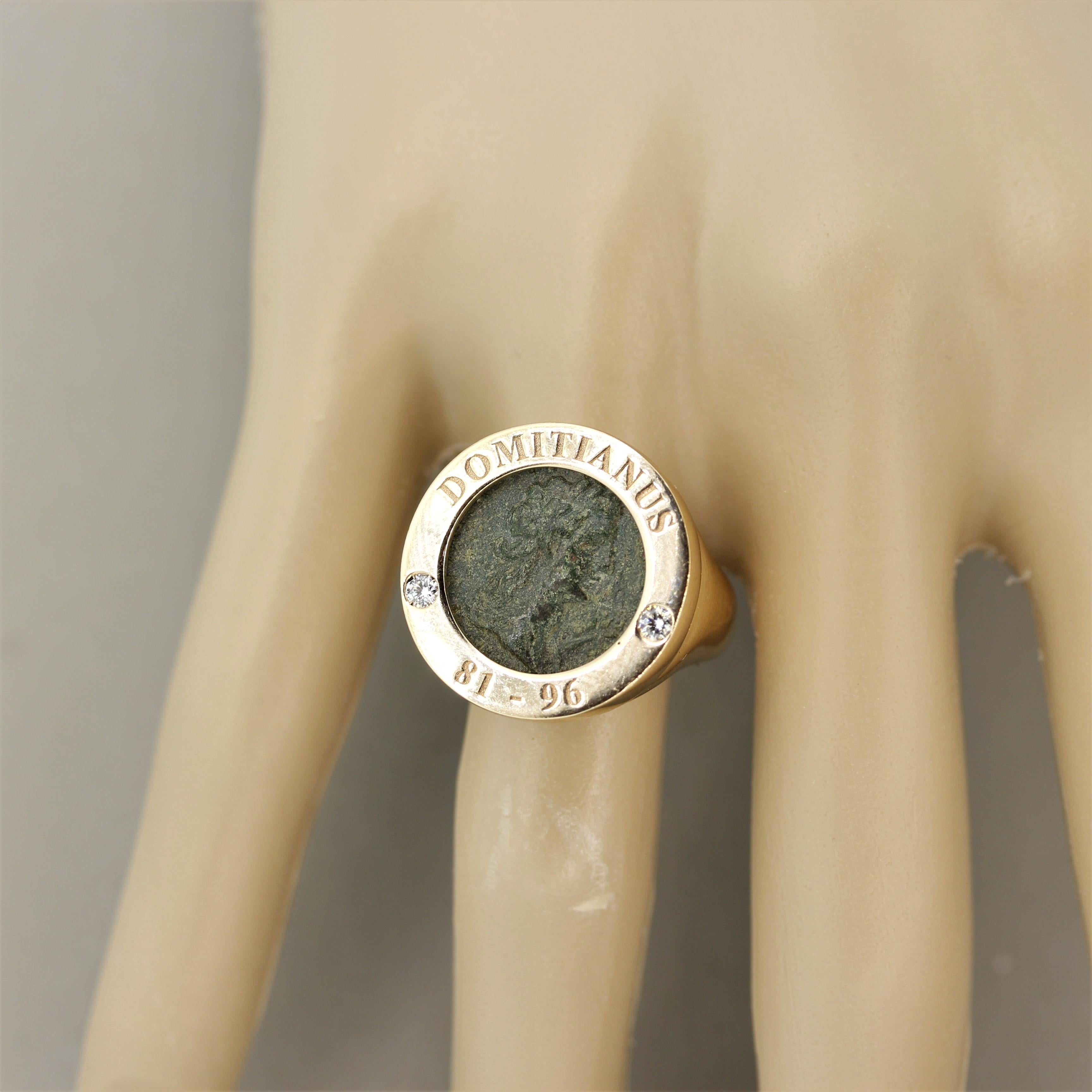 Italian Ancient Coin Diamond Gold Ring In New Condition For Sale In Beverly Hills, CA