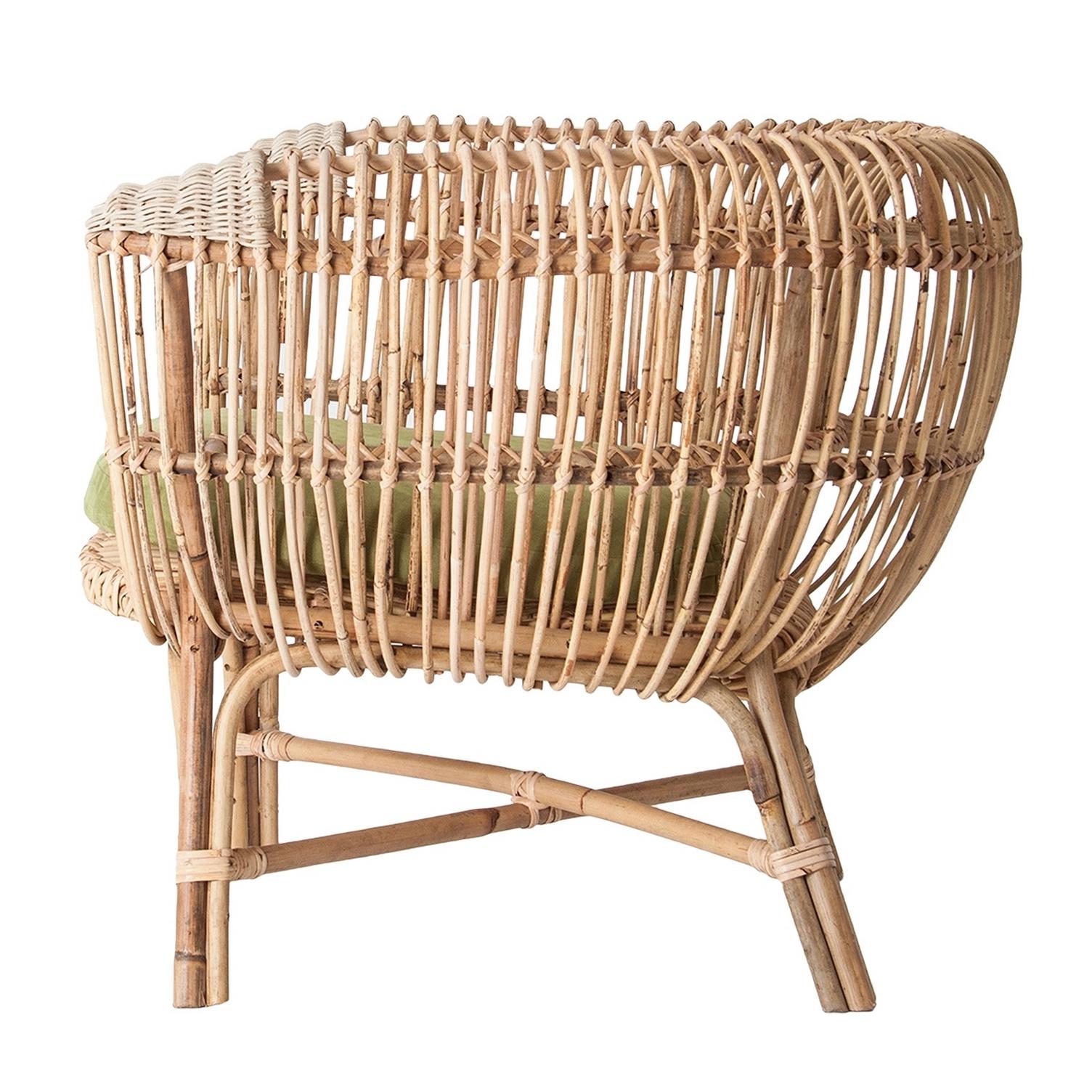 1950s Italian design style armchair with a natural rattan airy structure.