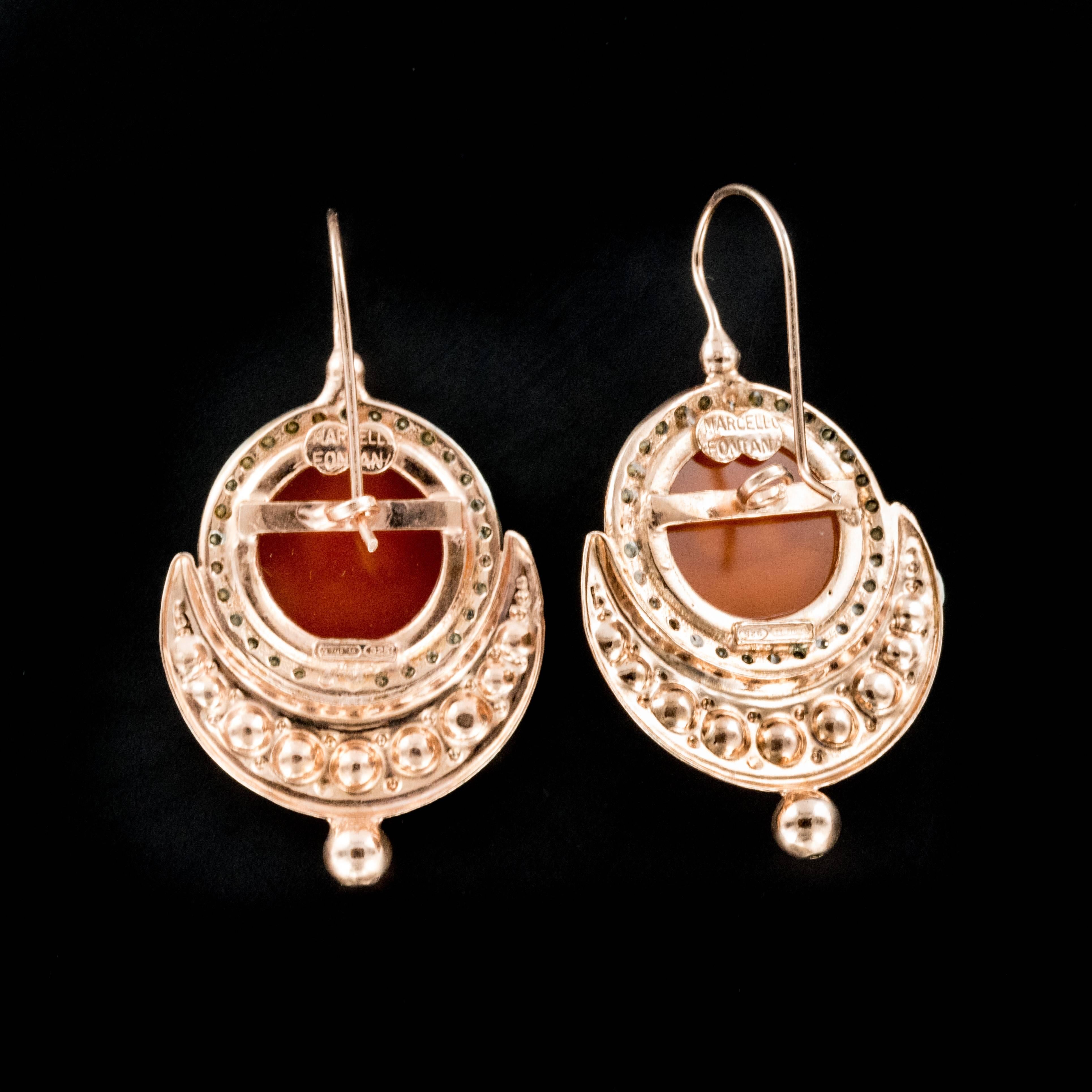 Women's Italian Angel Cameo Pearls Vermeil Drop Earrings
