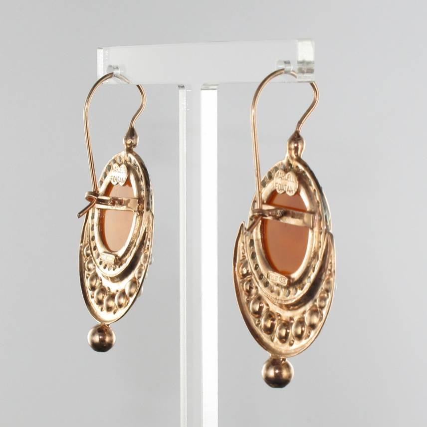 Italian Angel Cameo Pearls Vermeil Drop Earrings 2