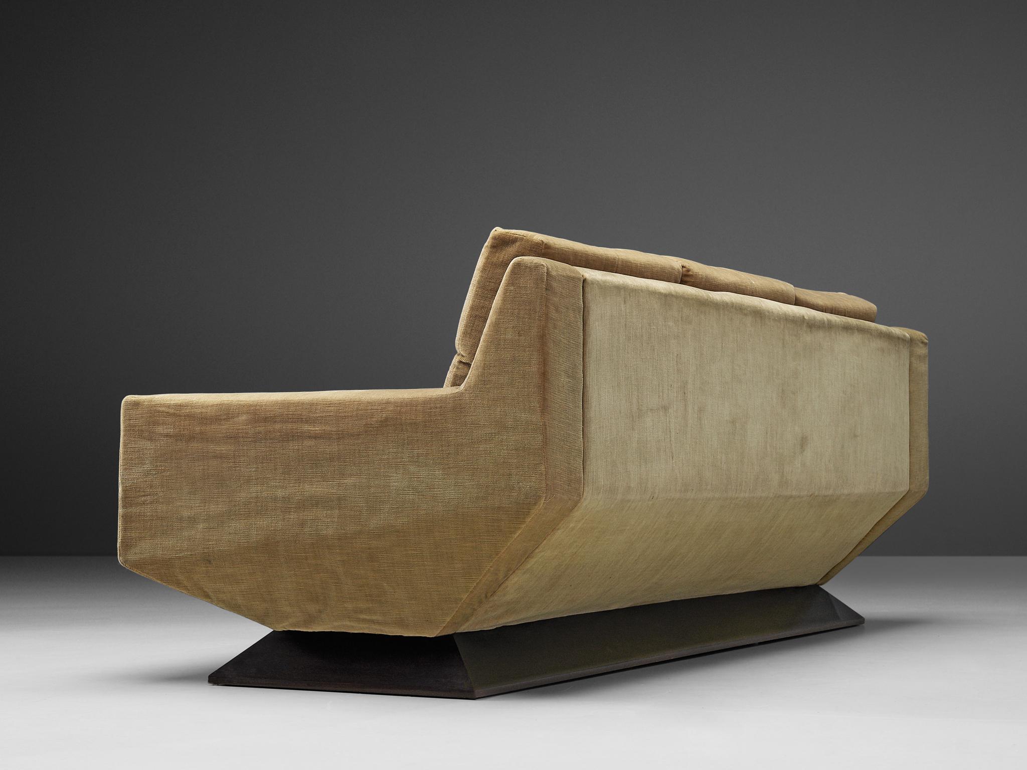Mid-Century Modern Italian Angular Sofa in Beige Velvet 