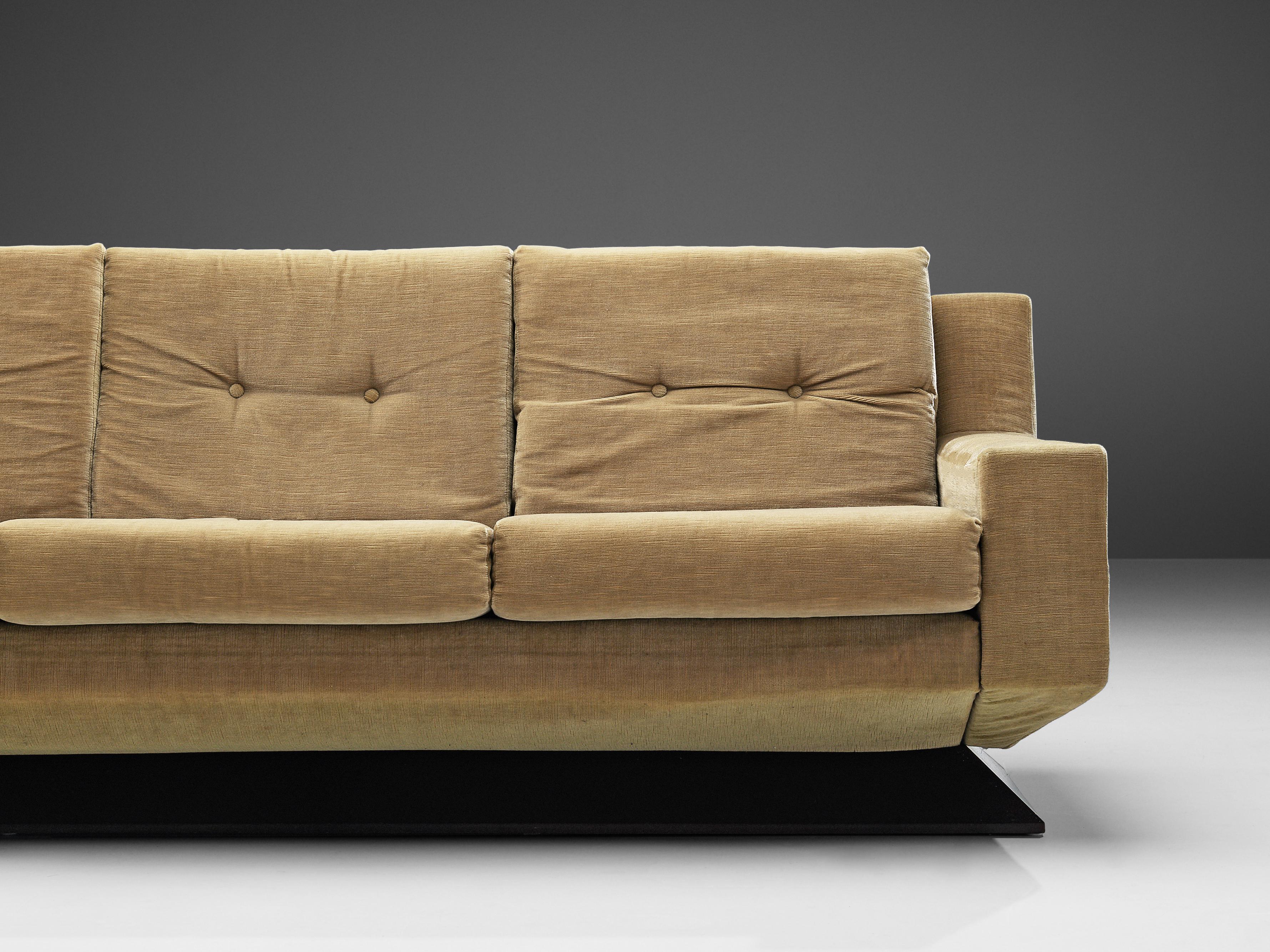 Mid-Century Modern Italian Angular Sofa in Beige Velvet 